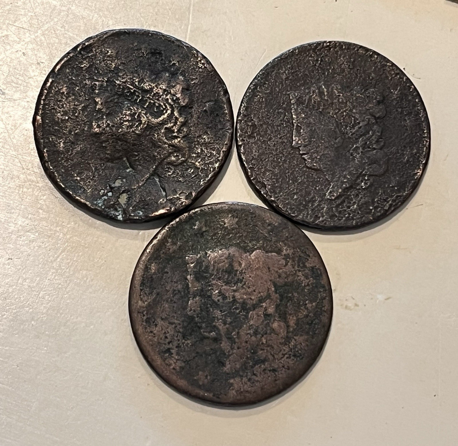 3 Large Cents With No Dates