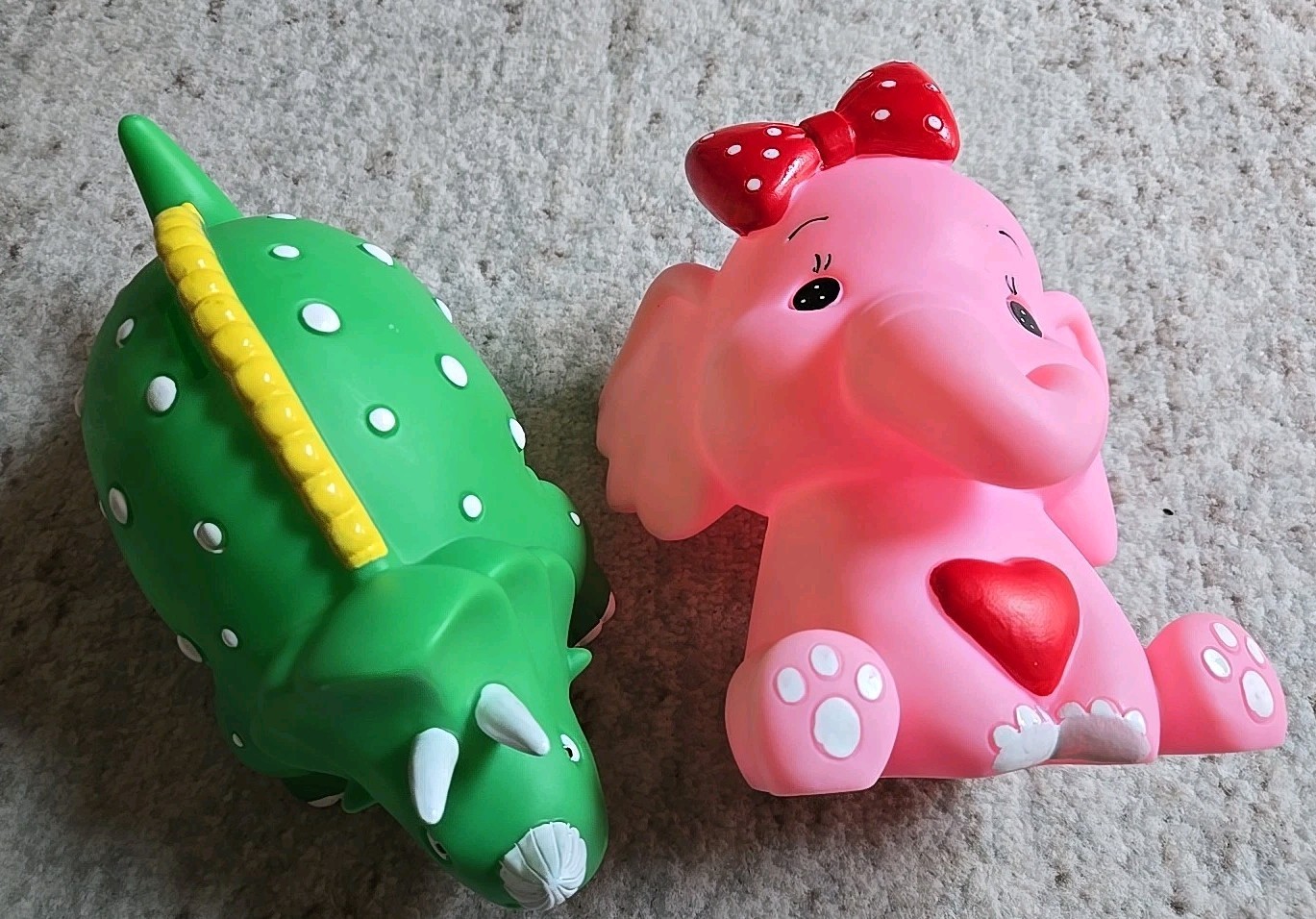 Dinosaur Green Triceratops & Pink Elephant Plastic Large Coin Bank