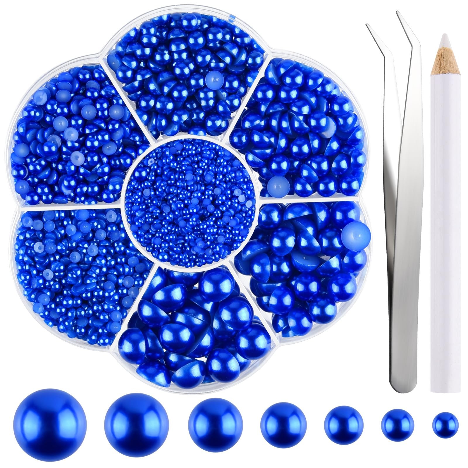 6480 pcs Flat Back HalfRound Pearl Beads 7 Sizes Blue for Crafts & DIY