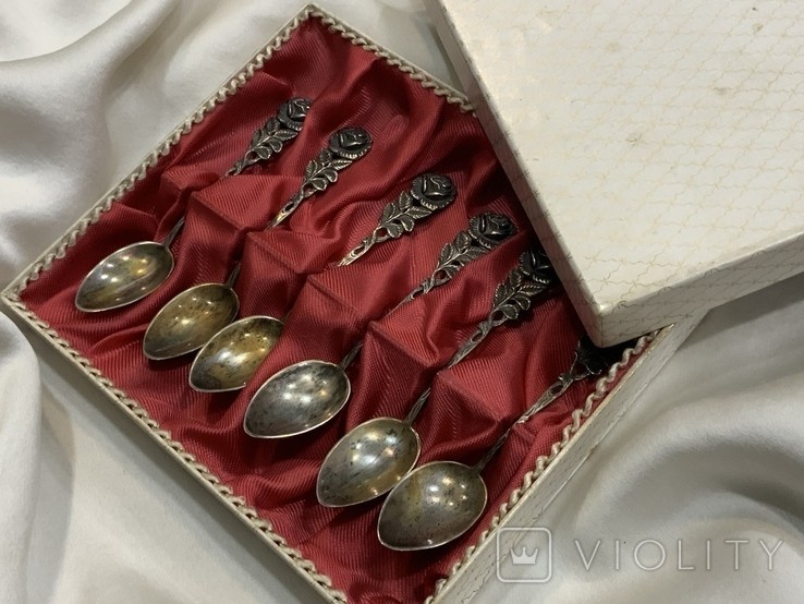 Vintage Hildesheim Rose 800 Silver Spoon Set German ANTIKO Floral Coffee Tea Spo