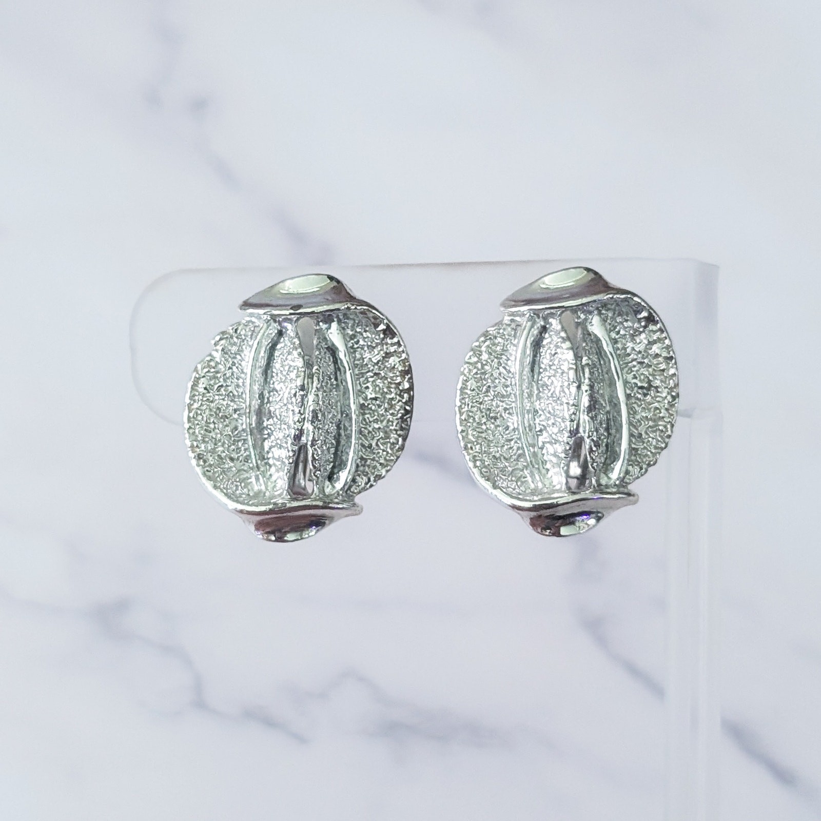 Vintage Clip On Earrings 1" Statement Silver Tone