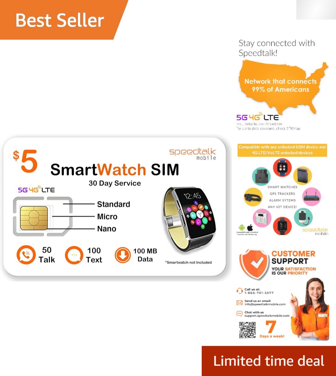 Triple Cut Prepaid SIM Card for 5G & 4G LTE Smartwatches - Easy Activation