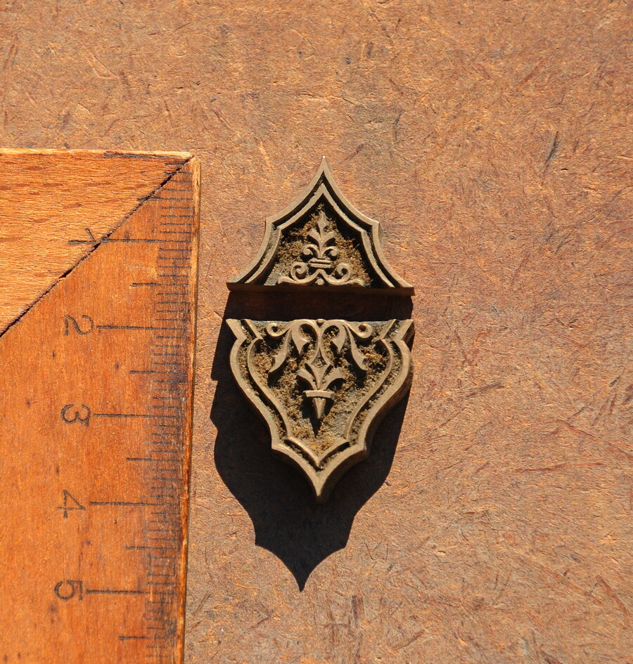 2x brass ornament bookbinding Art Nouveau gilding bookbinder embossing leather