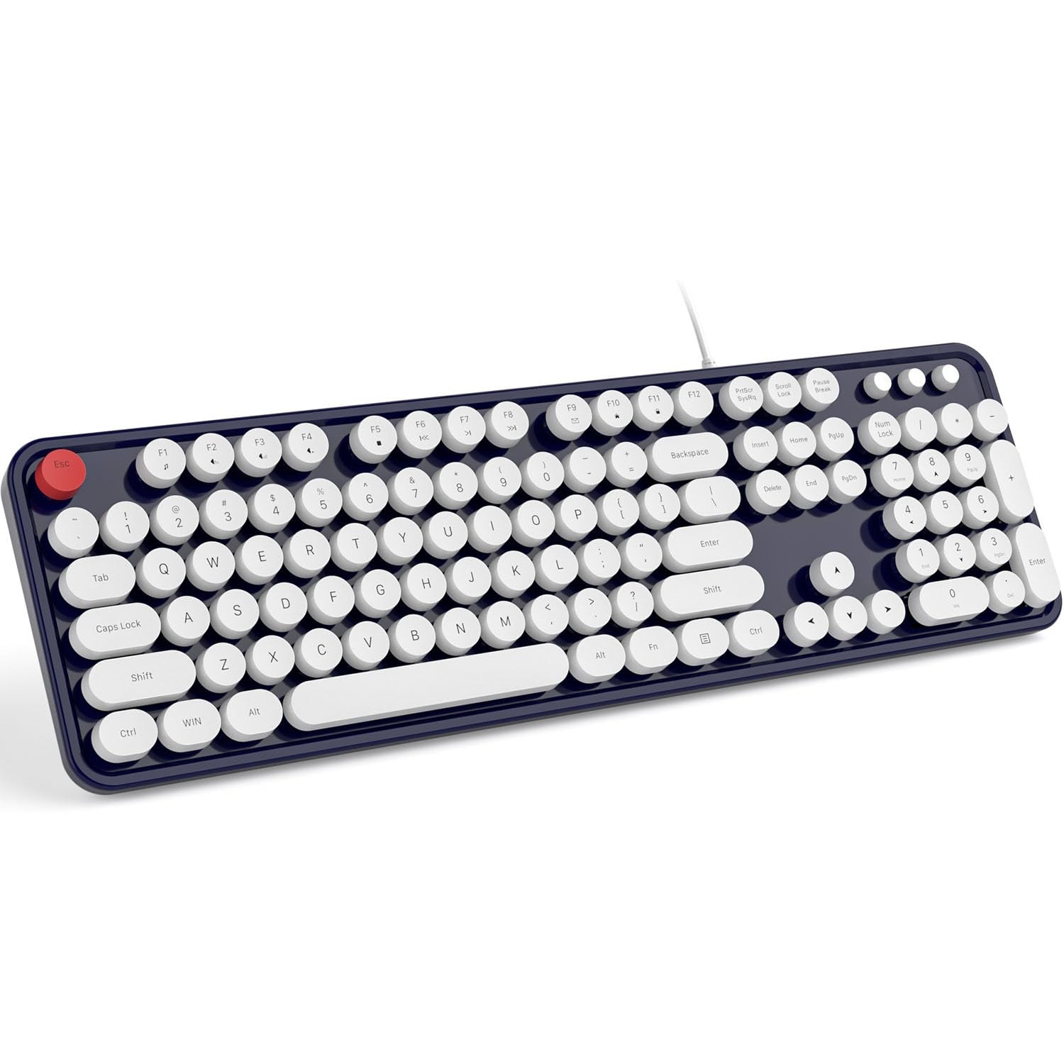 Wired Computer Keyboard Retro Typewriter Full Size Round Key USB For PC