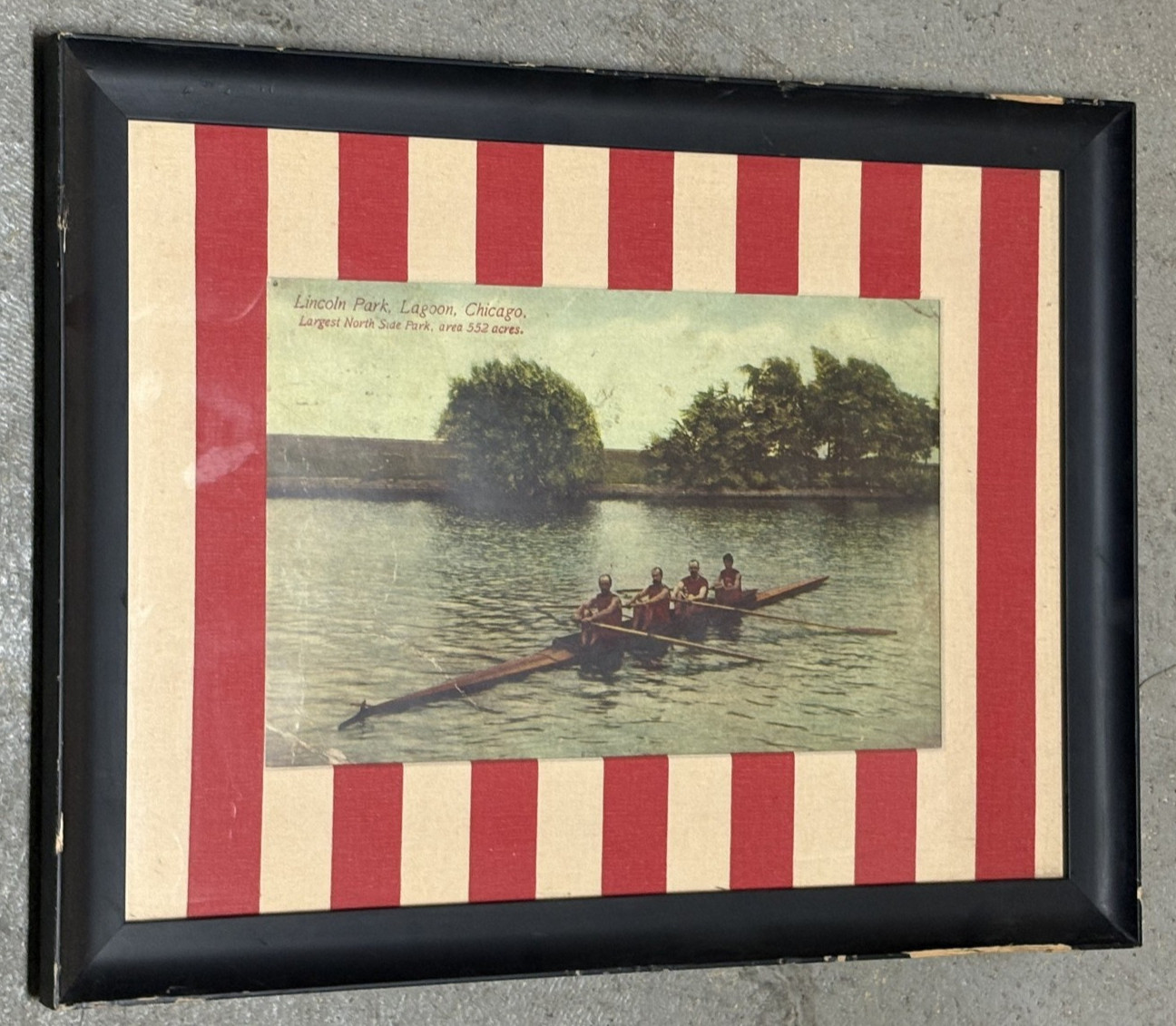 1911 FRAMED MATTED Lincoln Park Lagoon in Chicago Illinois Vintage Art Print