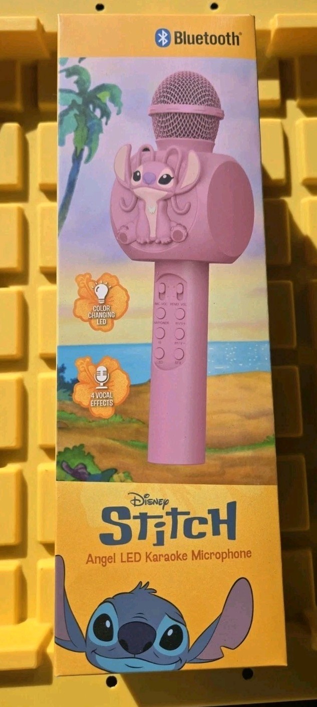 Stitch Angel Bluetooth Karaoke Microphone LED Pink Wireless Singing Mic w/Lights