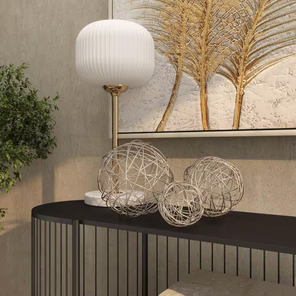 Silver Metal Geometric Sculpture (Set of 3)