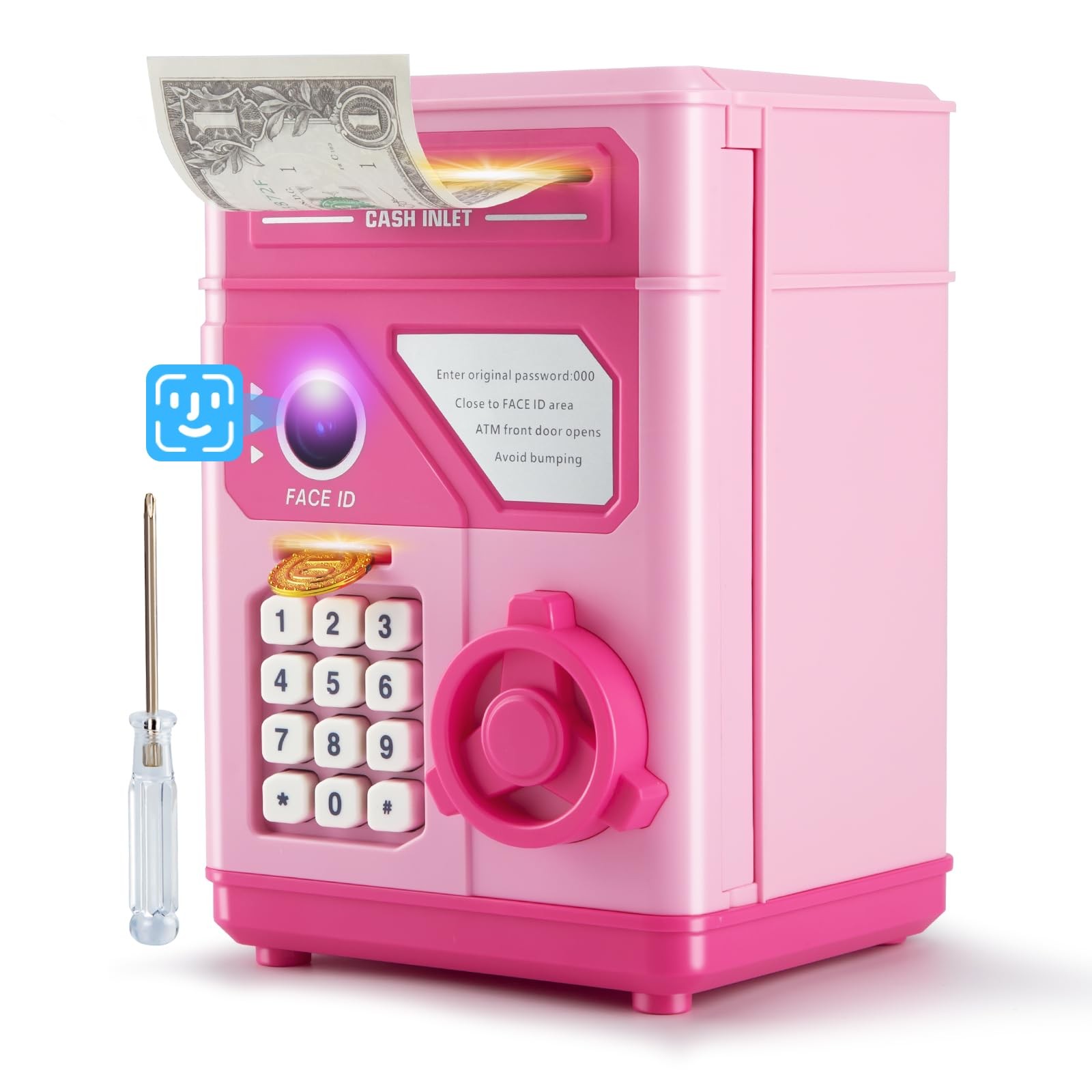 Pink Kids Piggy Bank for Girls, Money Savings 7.3 x 5 x 4.8 inches, 