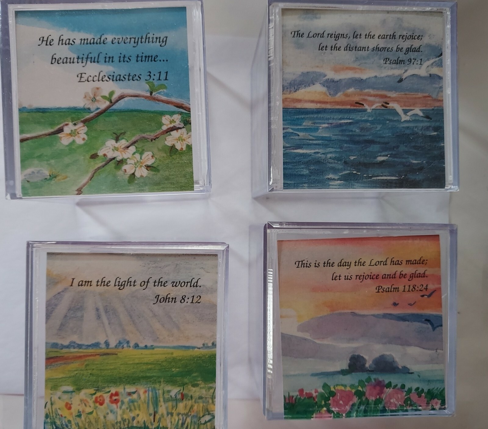 Set Of 4 Clear Keepsake/Trinket Boxes With Scripture/ Psalm Bible Verse  