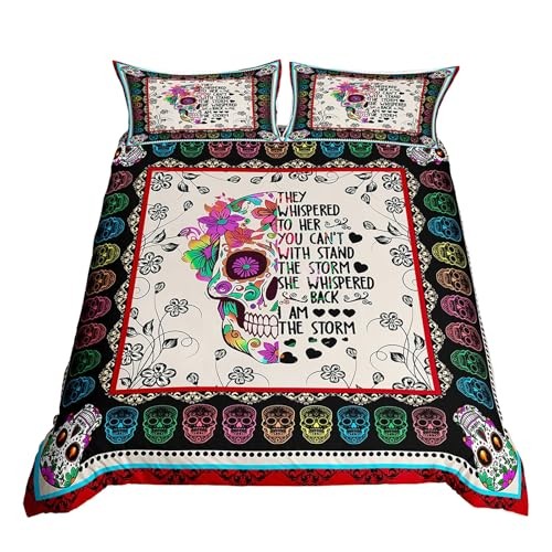 Bohemian Comforter Cover, Sugar Skull Flower Bedding Sets, Queen Color 05