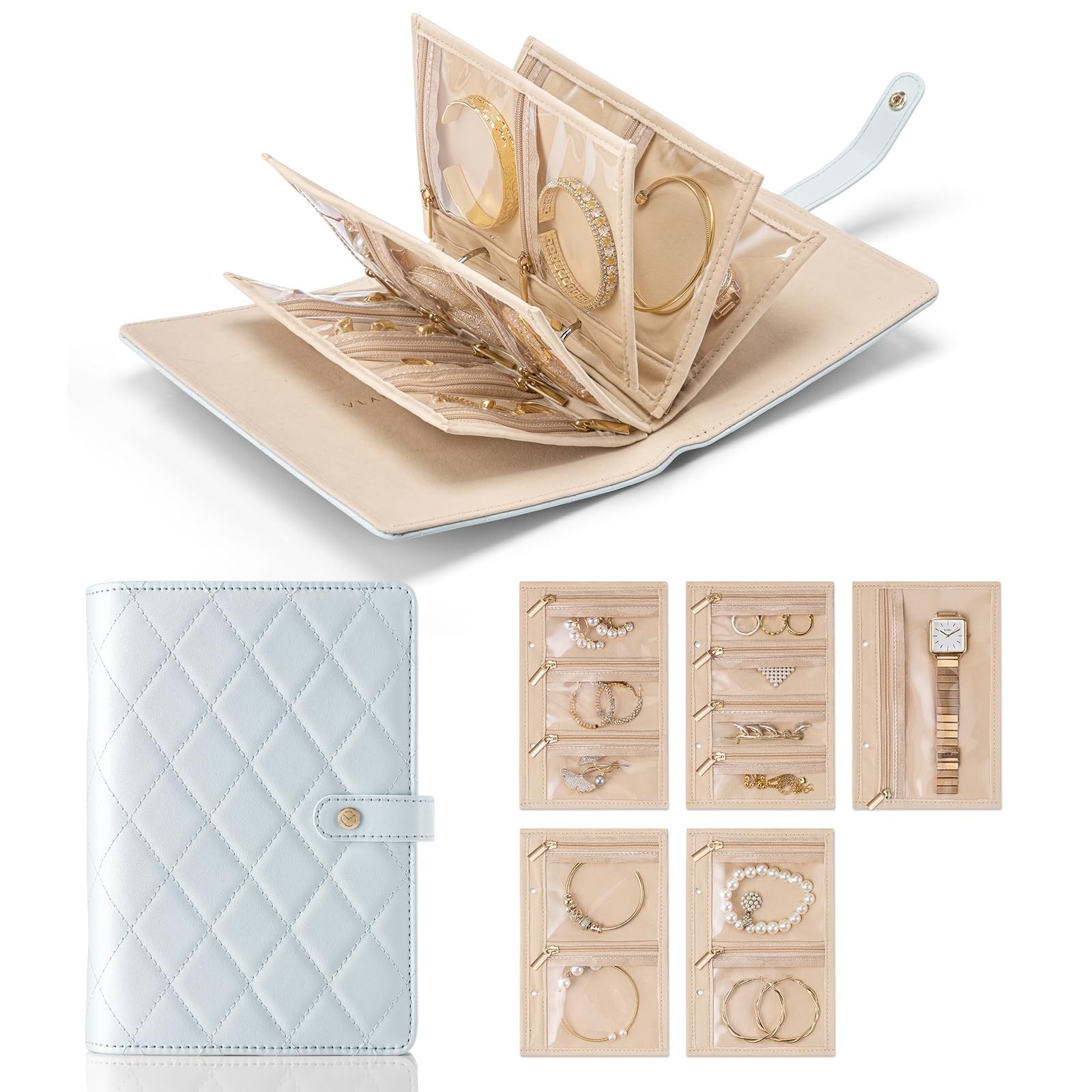 Travel Jewelry Organizer Case, Foldable Jewelry Bags Jewelry Storage Book Rin...