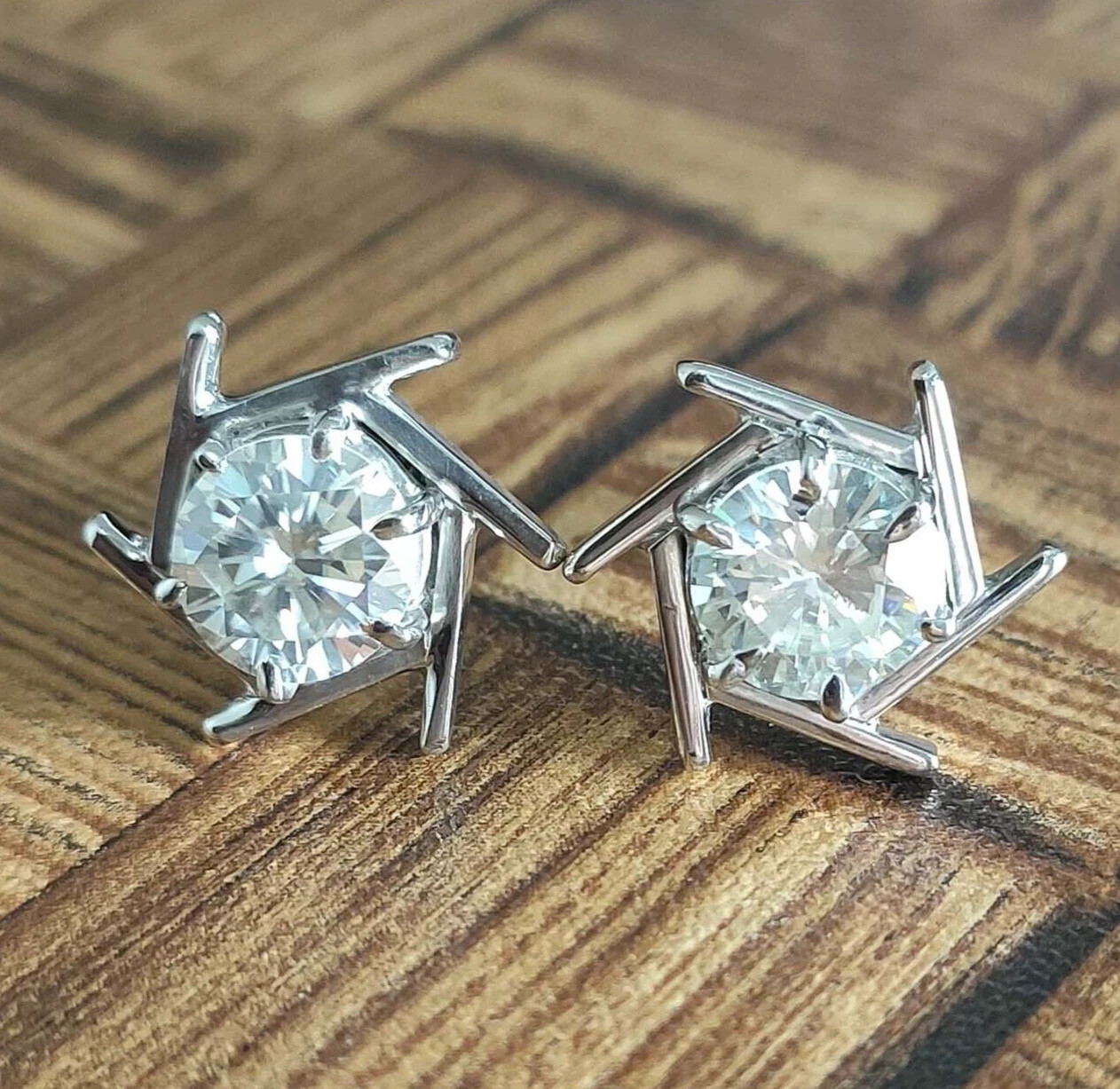 3 Ct Treated Certified Off White Diamond Solitaire Stud Earrings In 925 Silver