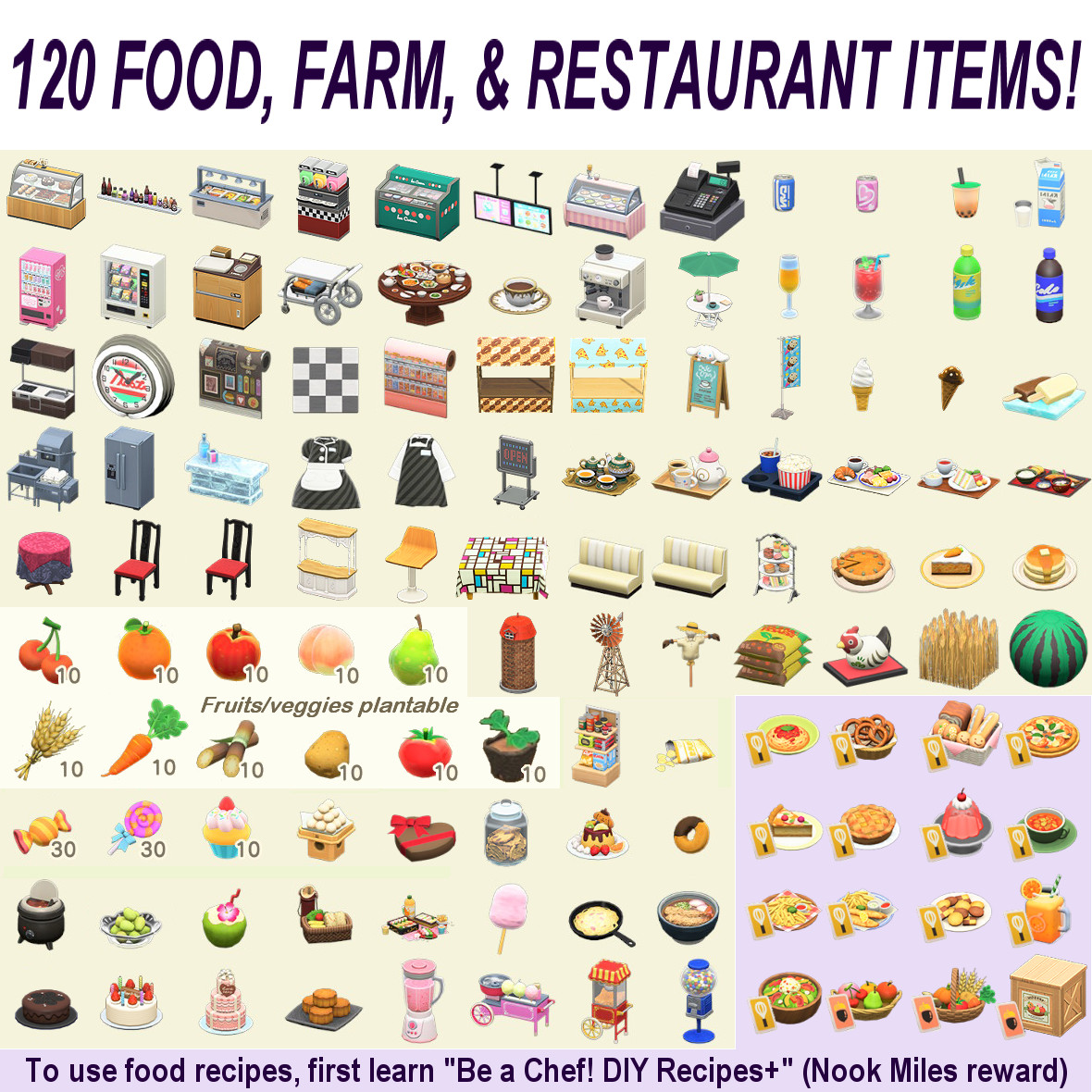 120 Food, Farm, & Restaurant Items! Animal Crossing:New Horizons