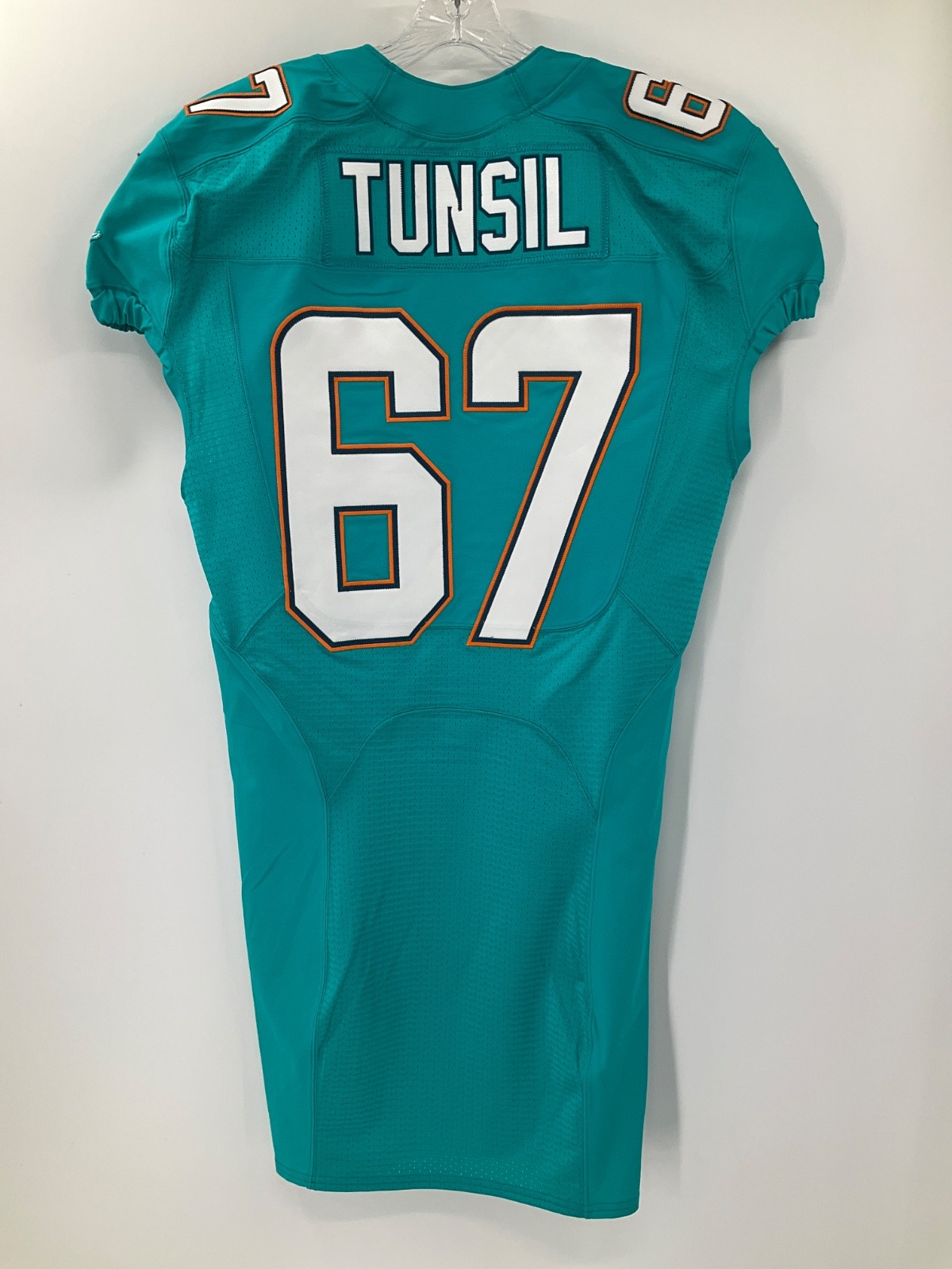 #67 LAREMY TUNSIL MIAMI DOLPHINS NIKE GAME USED AQUA JERSEY SZ-44 YR-2014