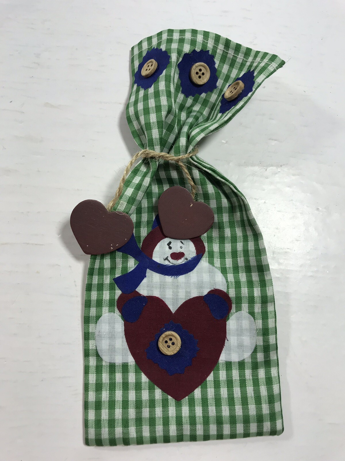 Christmas Holiday Snowman Silverware Holder 1pc Green Gingham Table Setting Wear