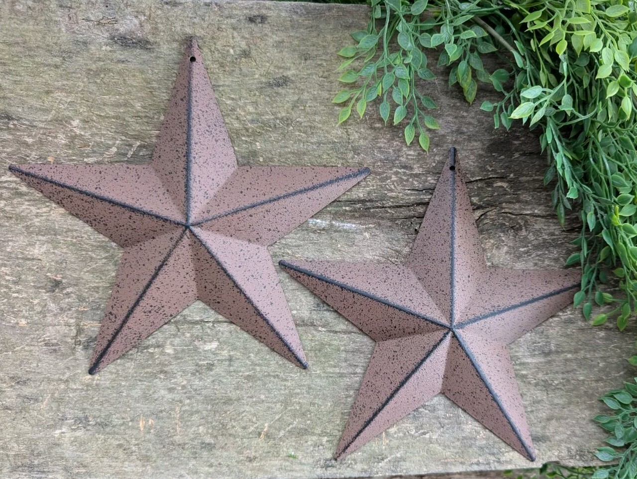 Set of 2 - 8" RUSTY BLACK BARN STAR Aged Antique Style Metal Tin Primitive Rust