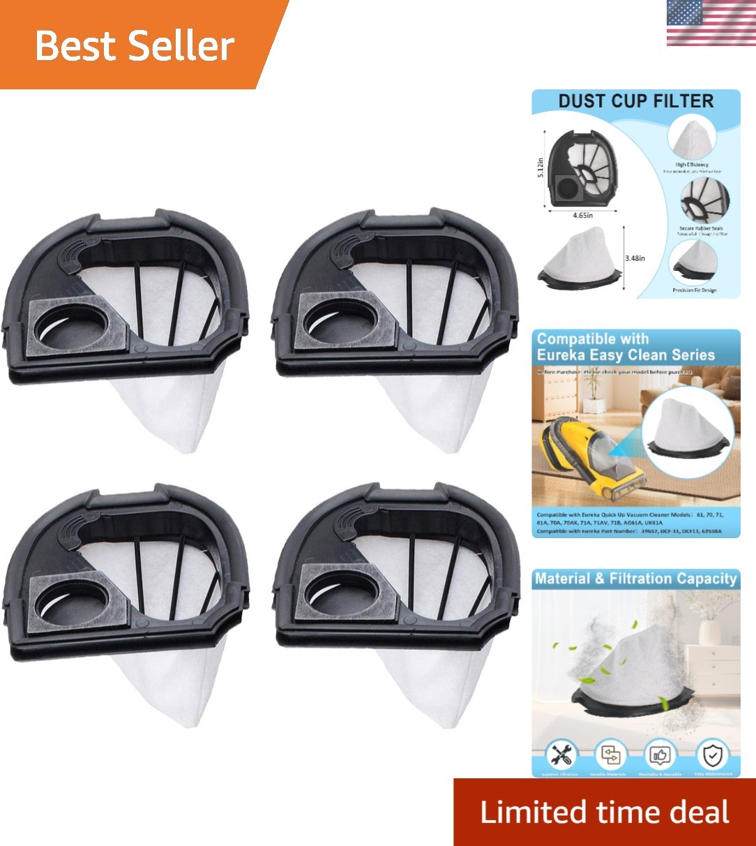 DCF-11 Quick Up Washable Reusable Dust Cup Filters Compatible with Eureka 41A...
