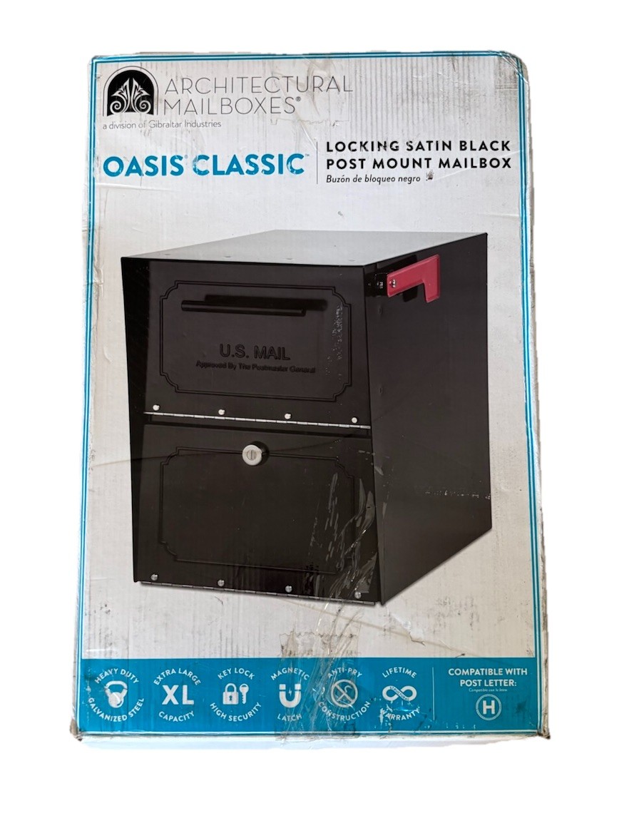 Architectural Mailboxes 6200B-10 Oasis Classic Locking Post Mount Parcel Mailbox