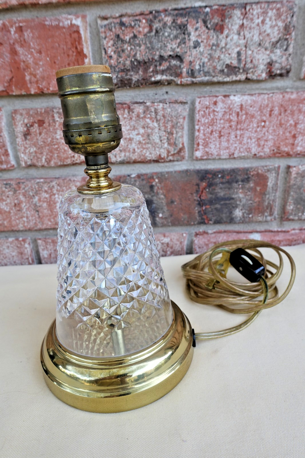 Vintage Waterford Crystal Brass Glass Boudoir Table Lamp Hollywood Regency