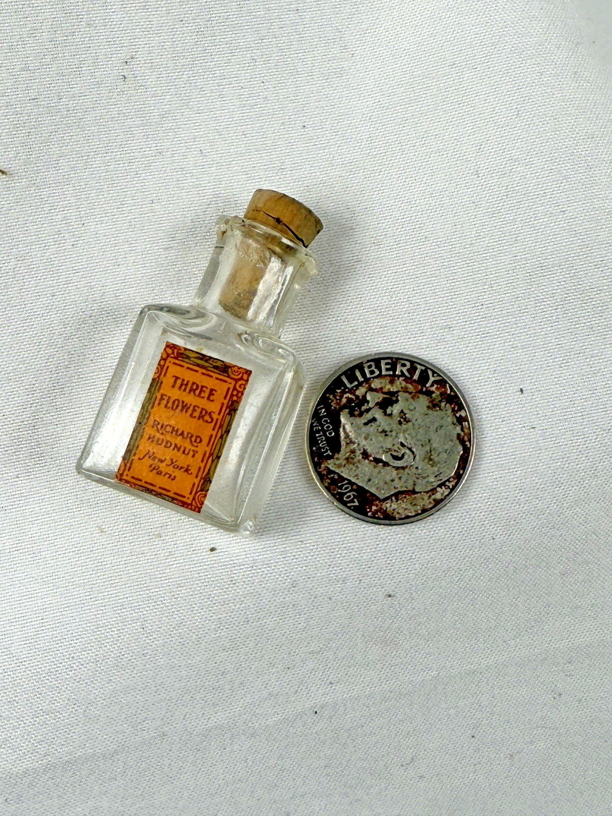 Mini Perfume  Bottle Empty Vintage Three Flowers  Richard Hudnut New York Paris