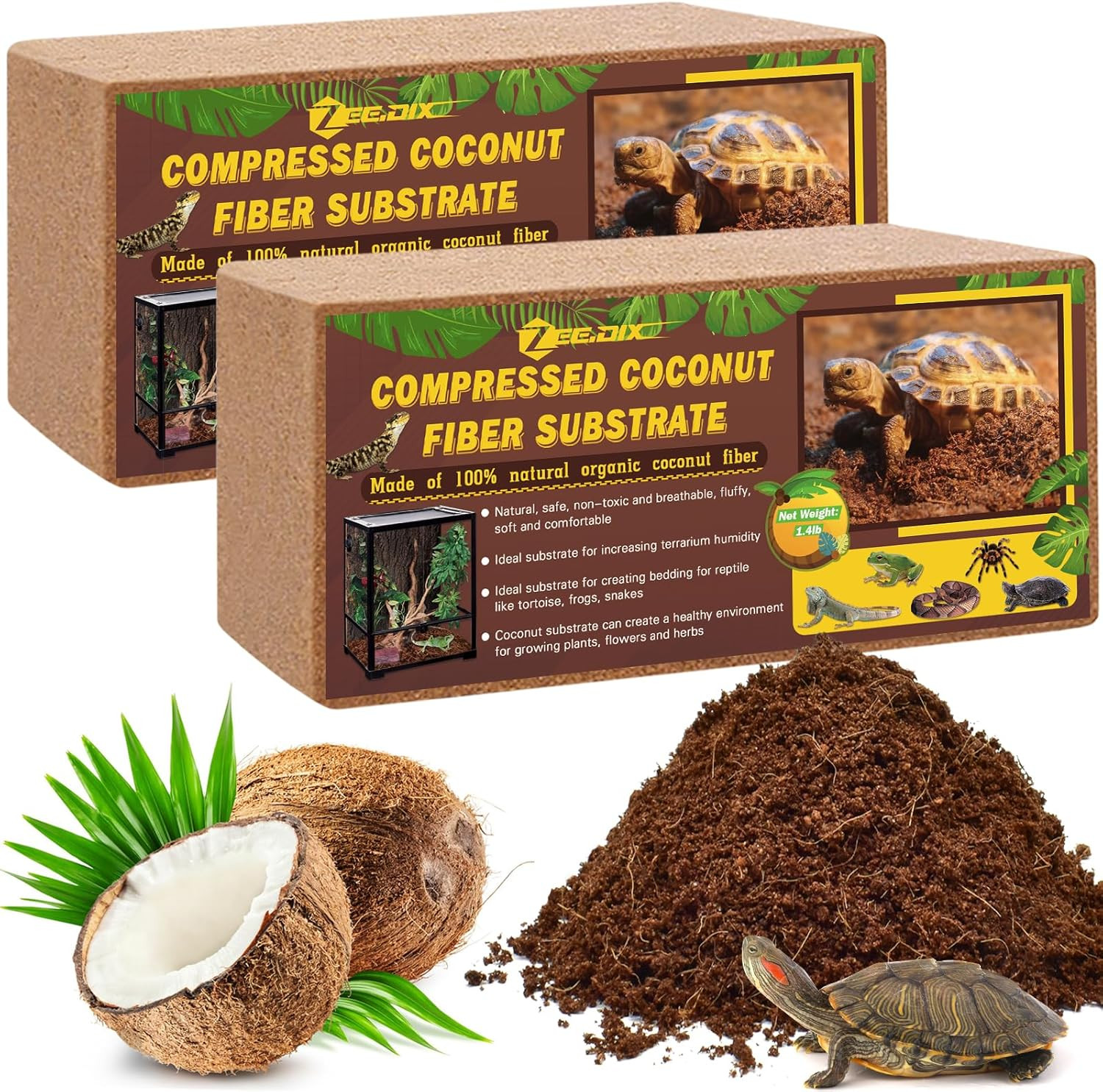 2 Pack Coconut Fiber Substrate, 100% Organic Coconut Husk Coco Coir Brick Terrar