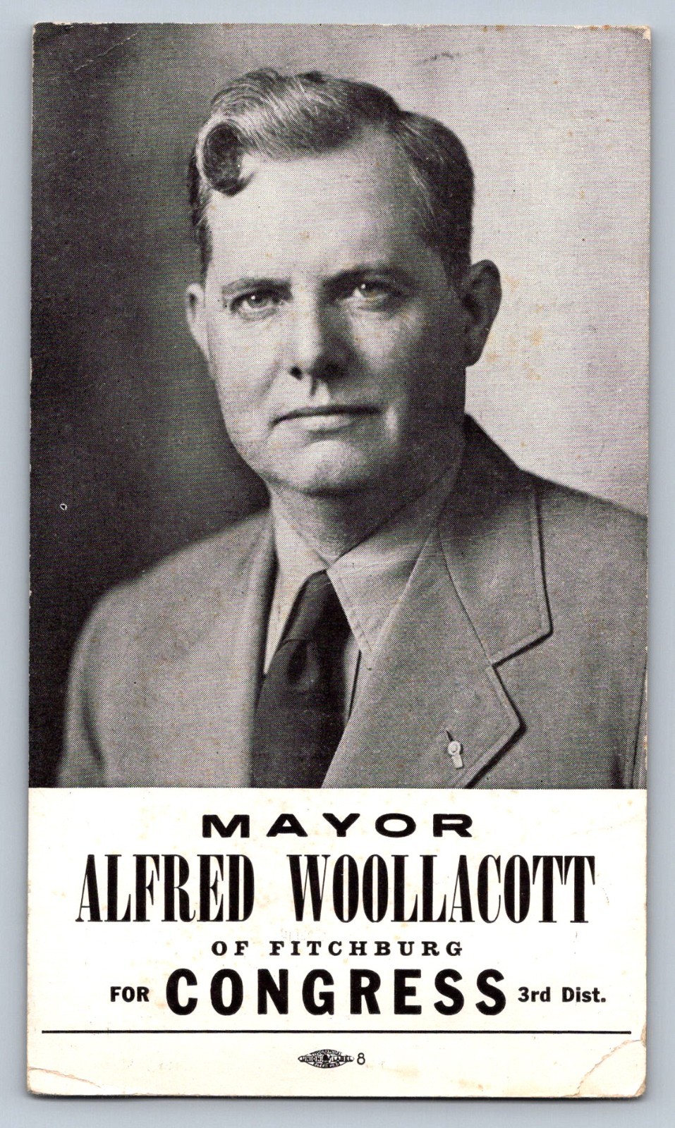 Postcard Mayor Alfred Woollacott Fitchburg MA Congressional Race 1942 P663