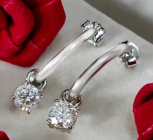 2 Ct Treated Certified Delicate Off White Diamond Dangler Earrings In 925 Silver