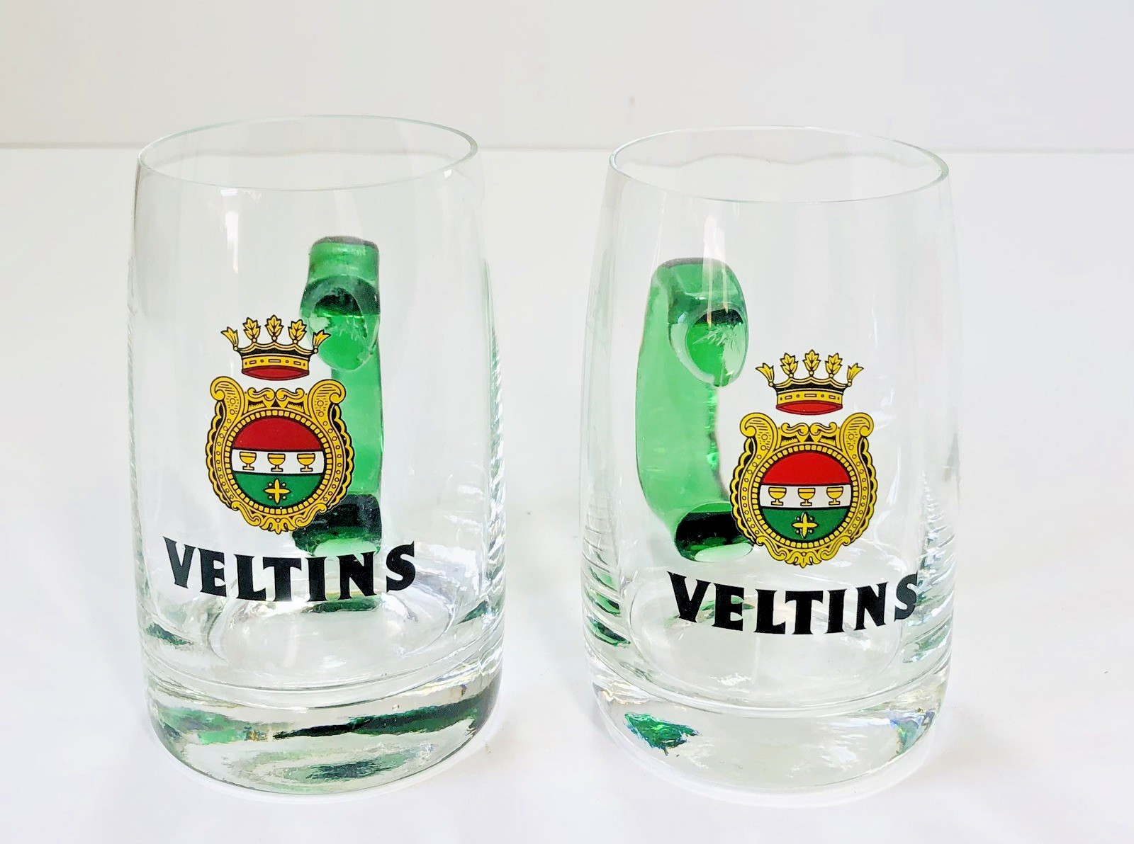 Veltins German Pilsner 200ml Tankard Style Glasses with Green Handles - Set of 2