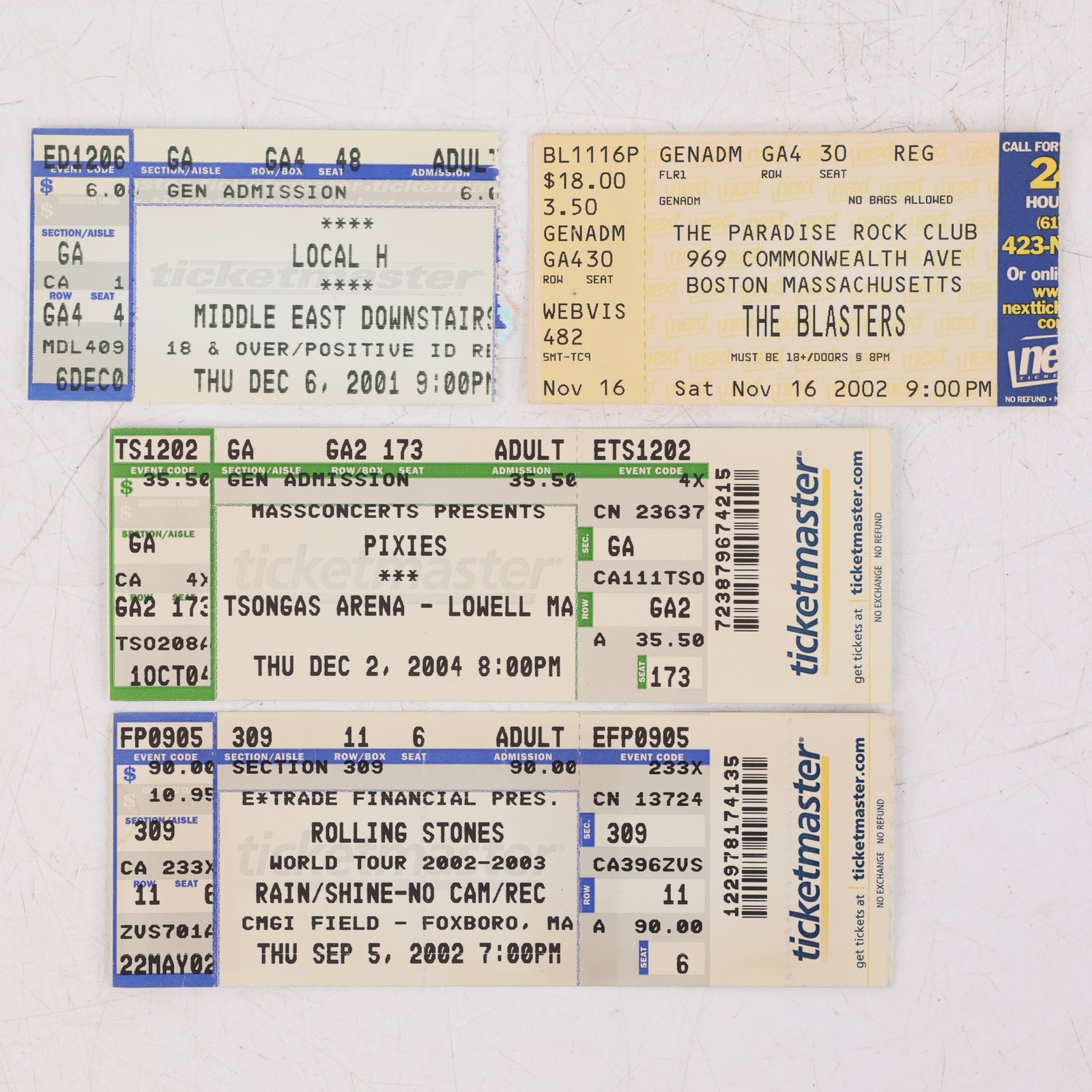 Lot 4 Vintage 2001-2004 Concert Tickets Rolling Stones Pixies Local H