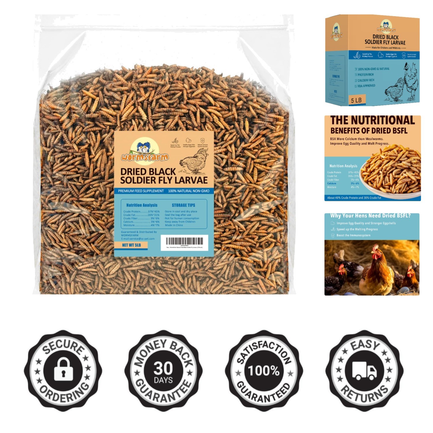 Wholesome 5LB Dried Black Soldier Fly Larvae - Nutritious Treat for All Birds