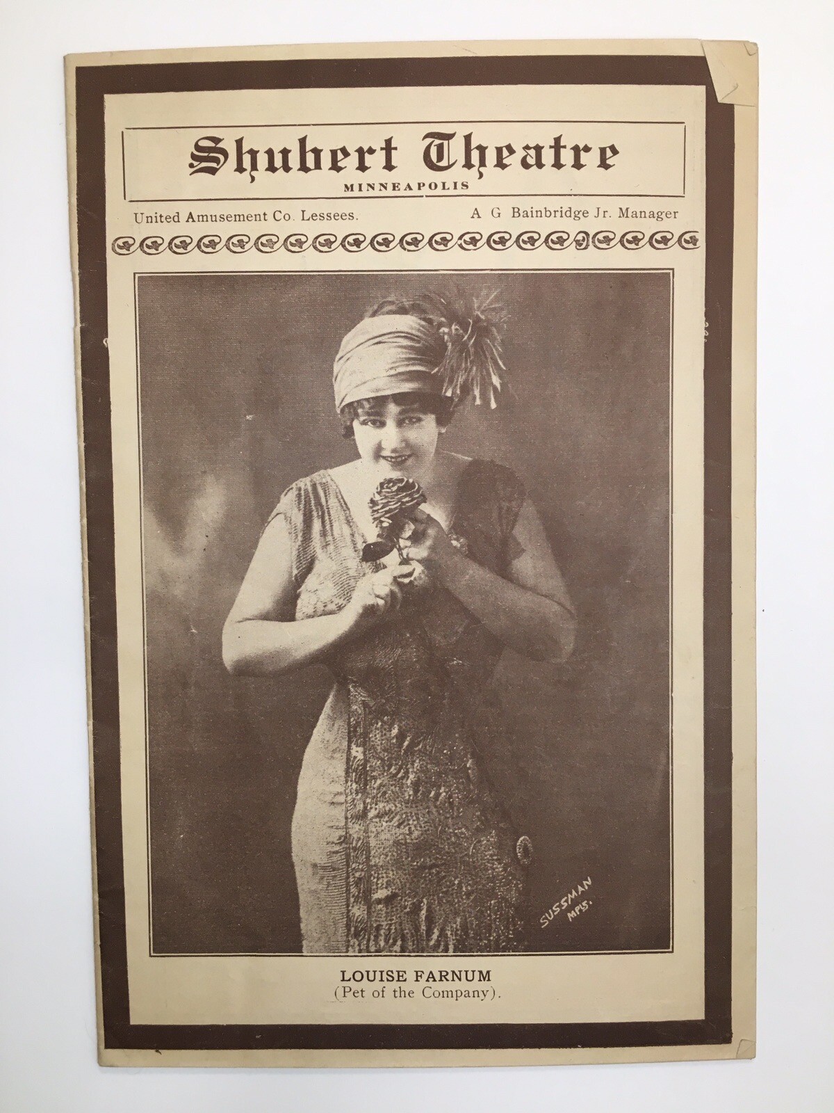 The Shubert Theatre Louise Farnum Minneapolis, MN  Antique Program Pre-1920