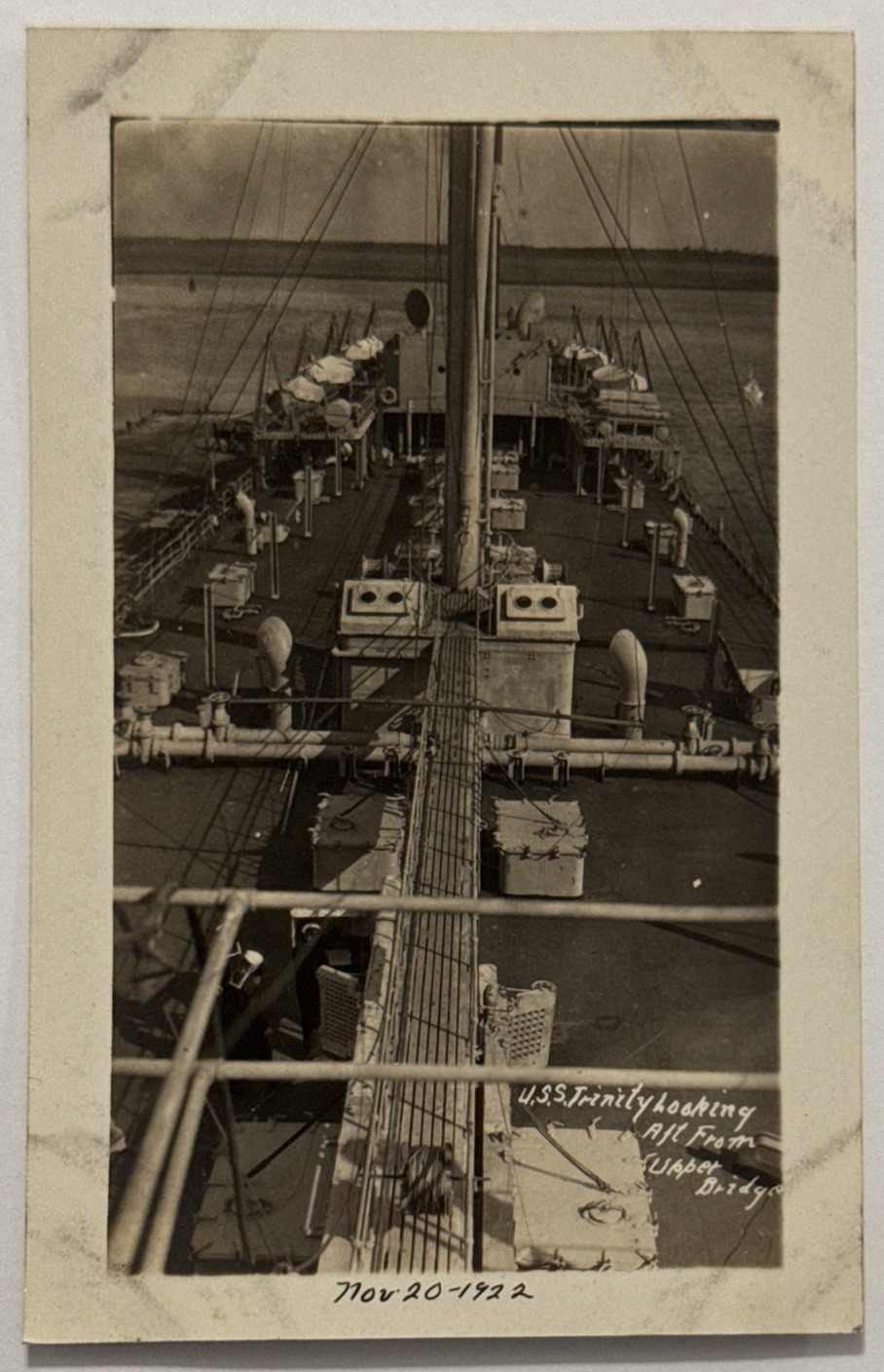 View Of USS Trinity Deck From Upper Bridge US Navy 1922 RPPC Postcard