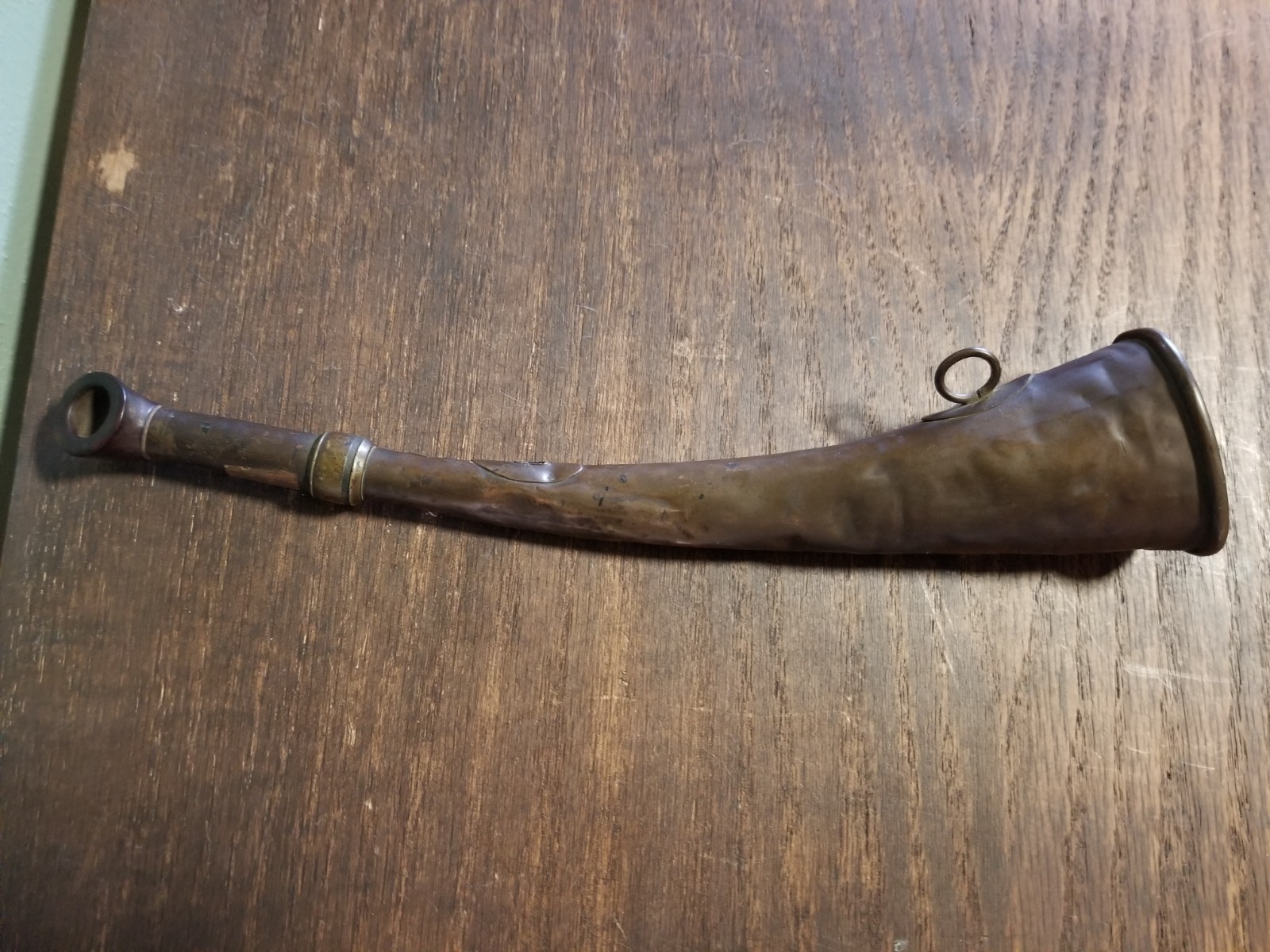 19th Century Brass Hunting Signal Horn with Wooden Mouthpiece