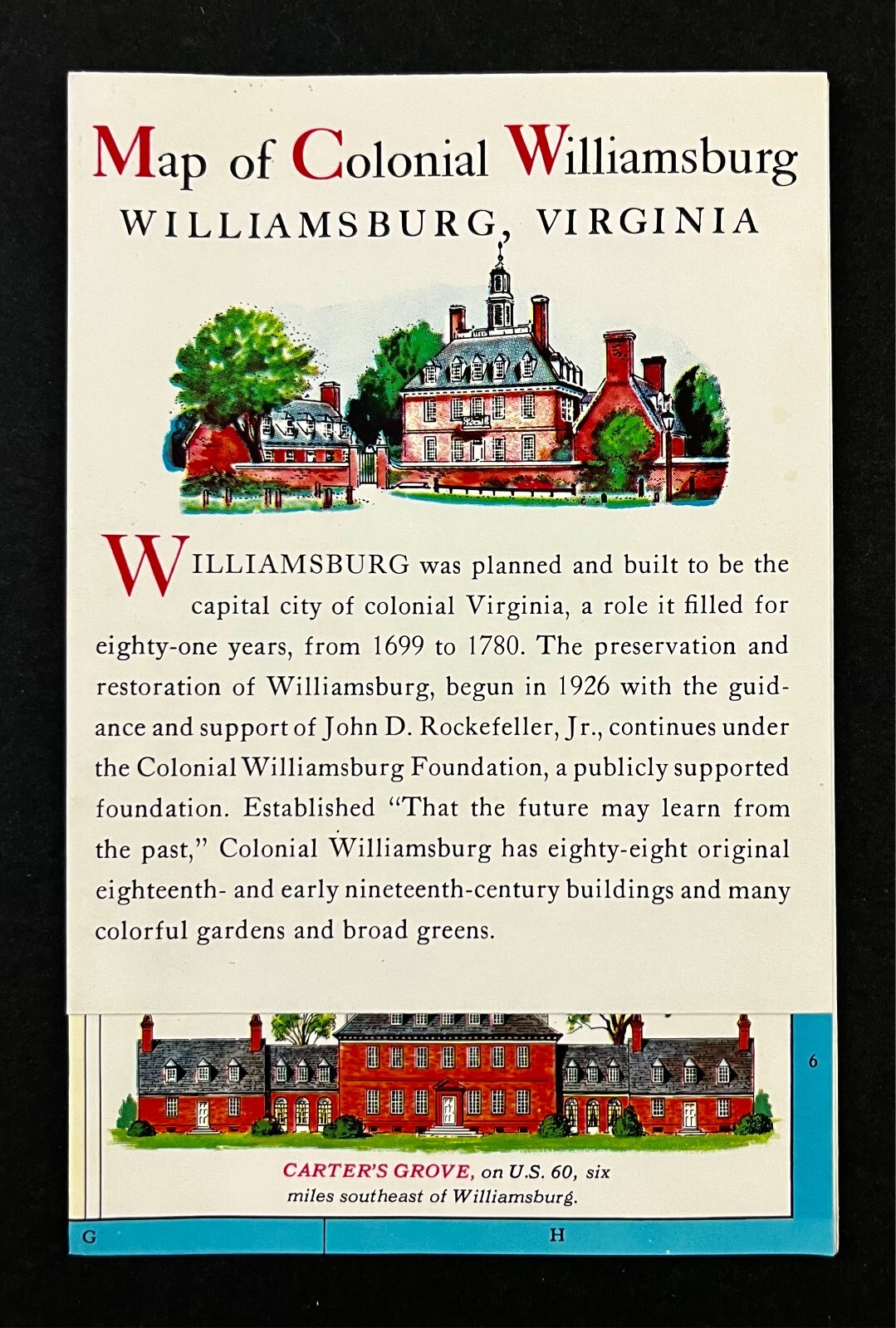 1976 Colonial Williamsburg City Street Map Index Vintage Travel Brochure Poster