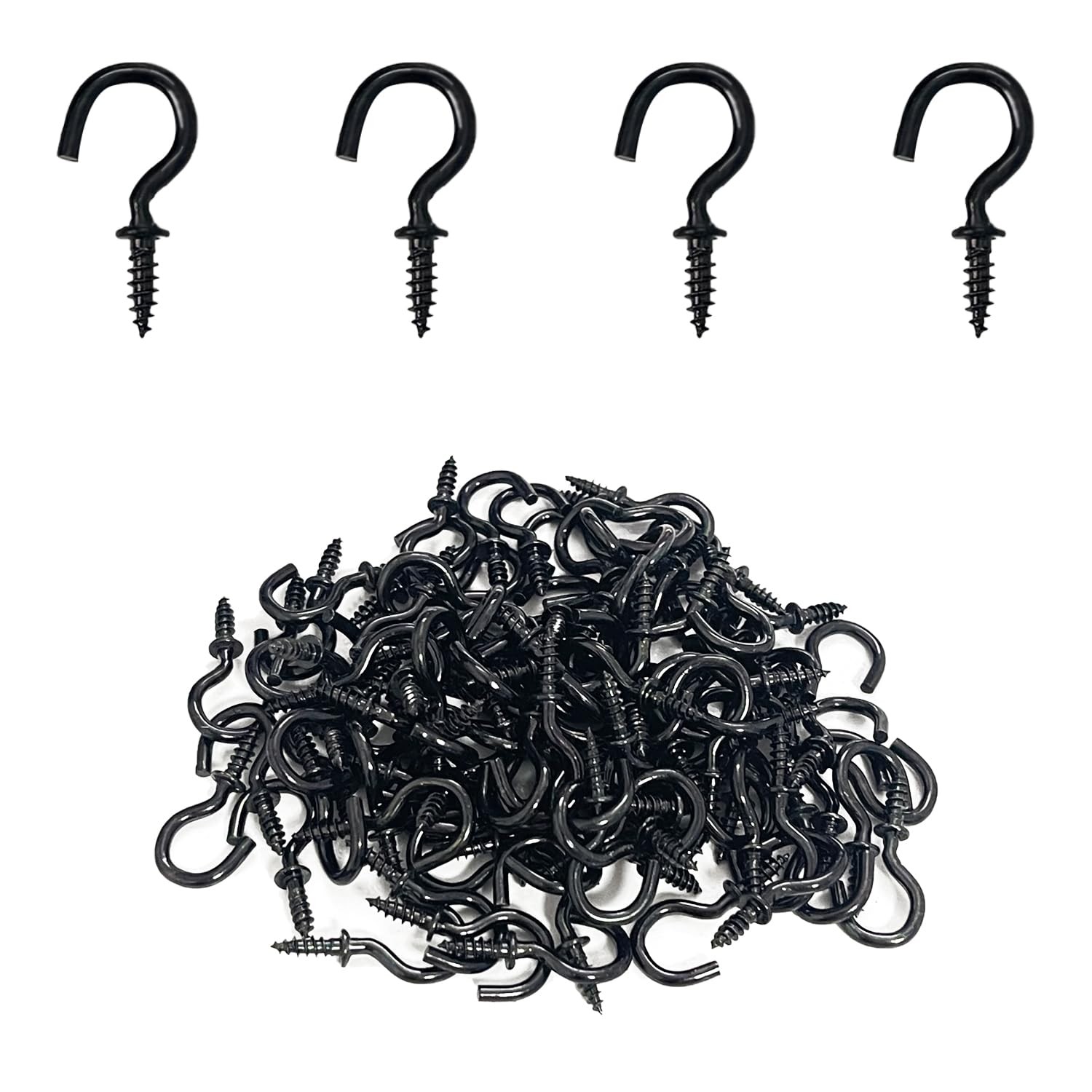 Goiio 100 Pieces 1/2 inch Ceiling Hooks, Black Zinc Plated Metal Screwin Cup ...