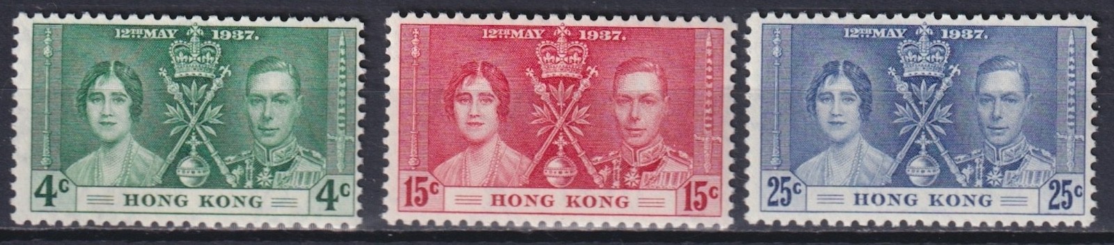 British Colonies, Hong Kong 1937 Michel 136-138 Coronation, King George VI MNH**