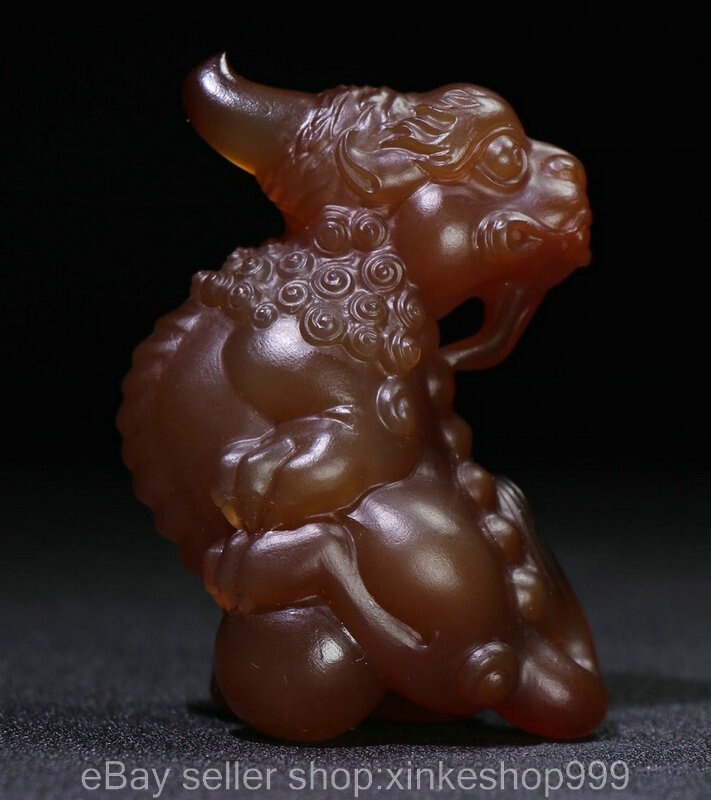 3" Chinese Natural agate carnelian Carving Fengshui unicorn beast Statue