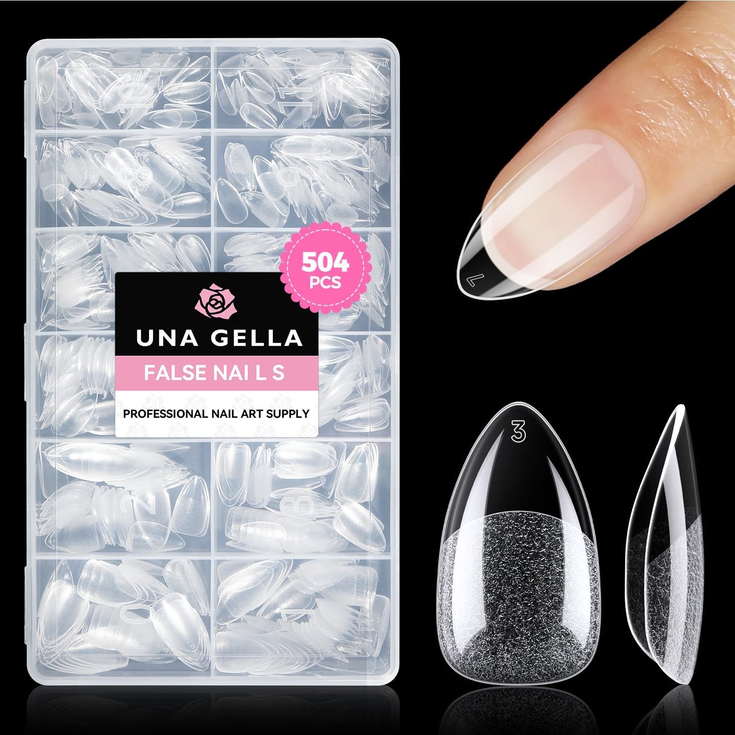 UNA GELLA Short Almond Nail Tips 504pcs Soft Gel Press On Full Cover 12 Sizes