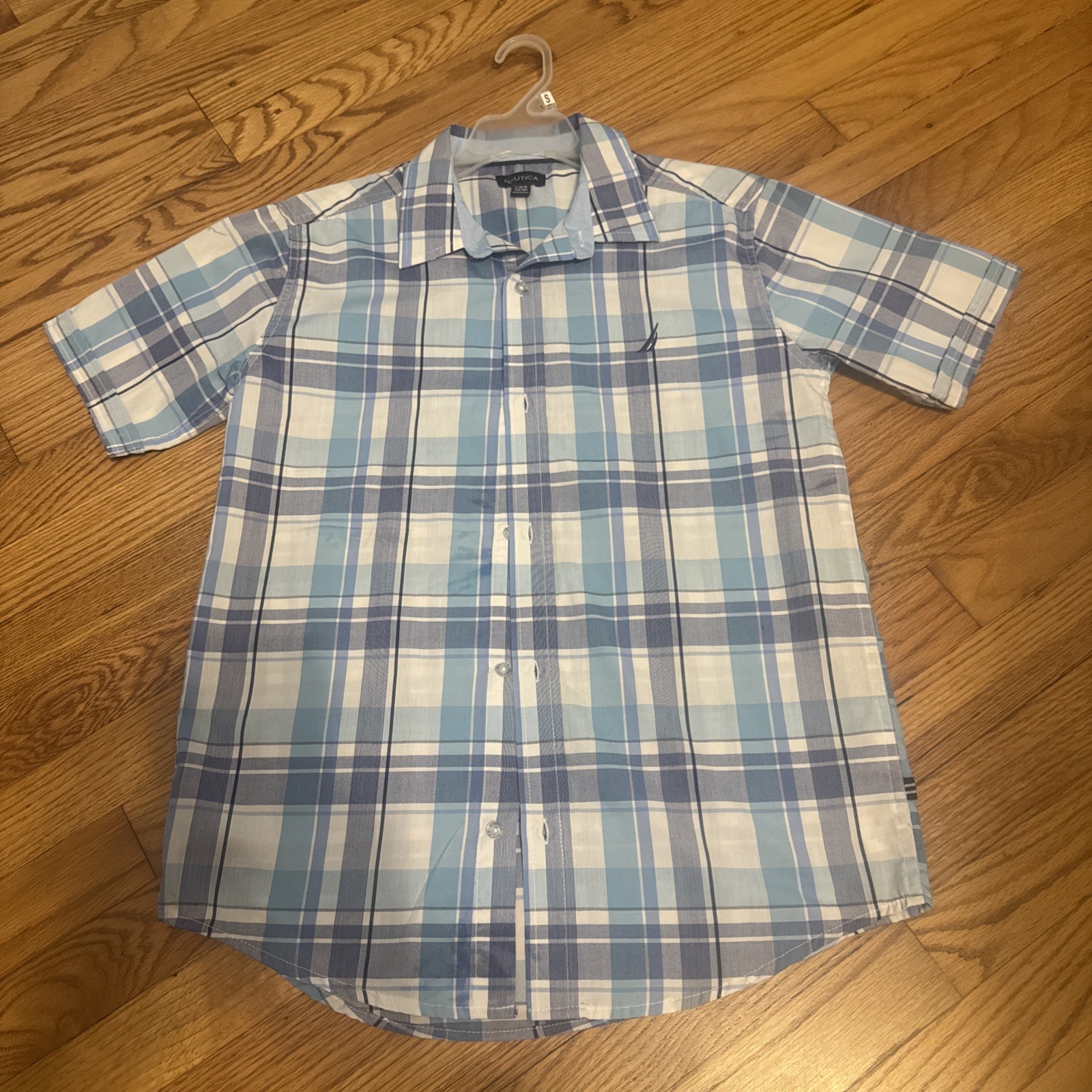 Nautica Boy’s Plaid Short Sleeve Button-Down Shirt, Large, 14/16