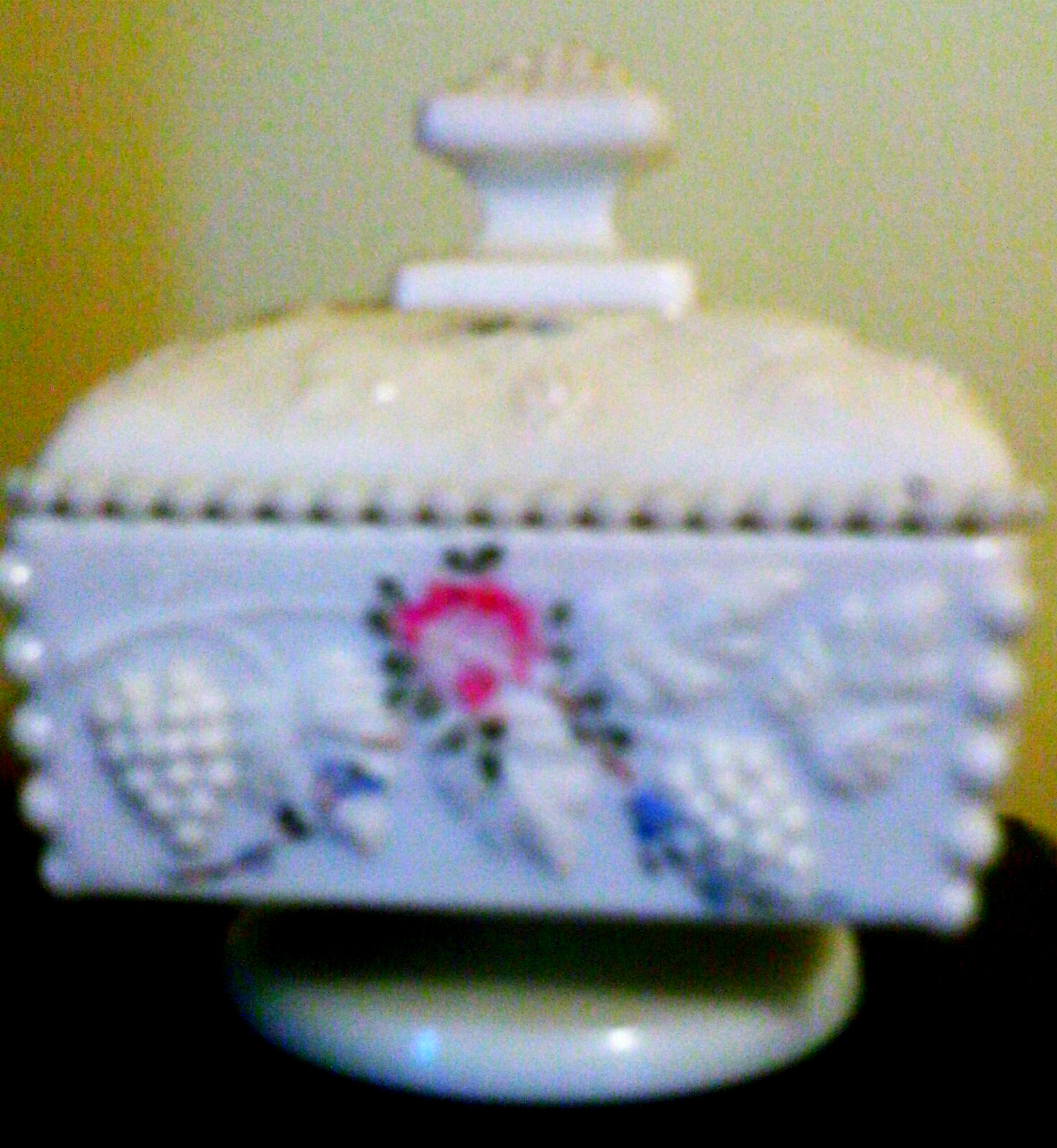 Milk glass hobnail covered square dish for bathroom or vanity