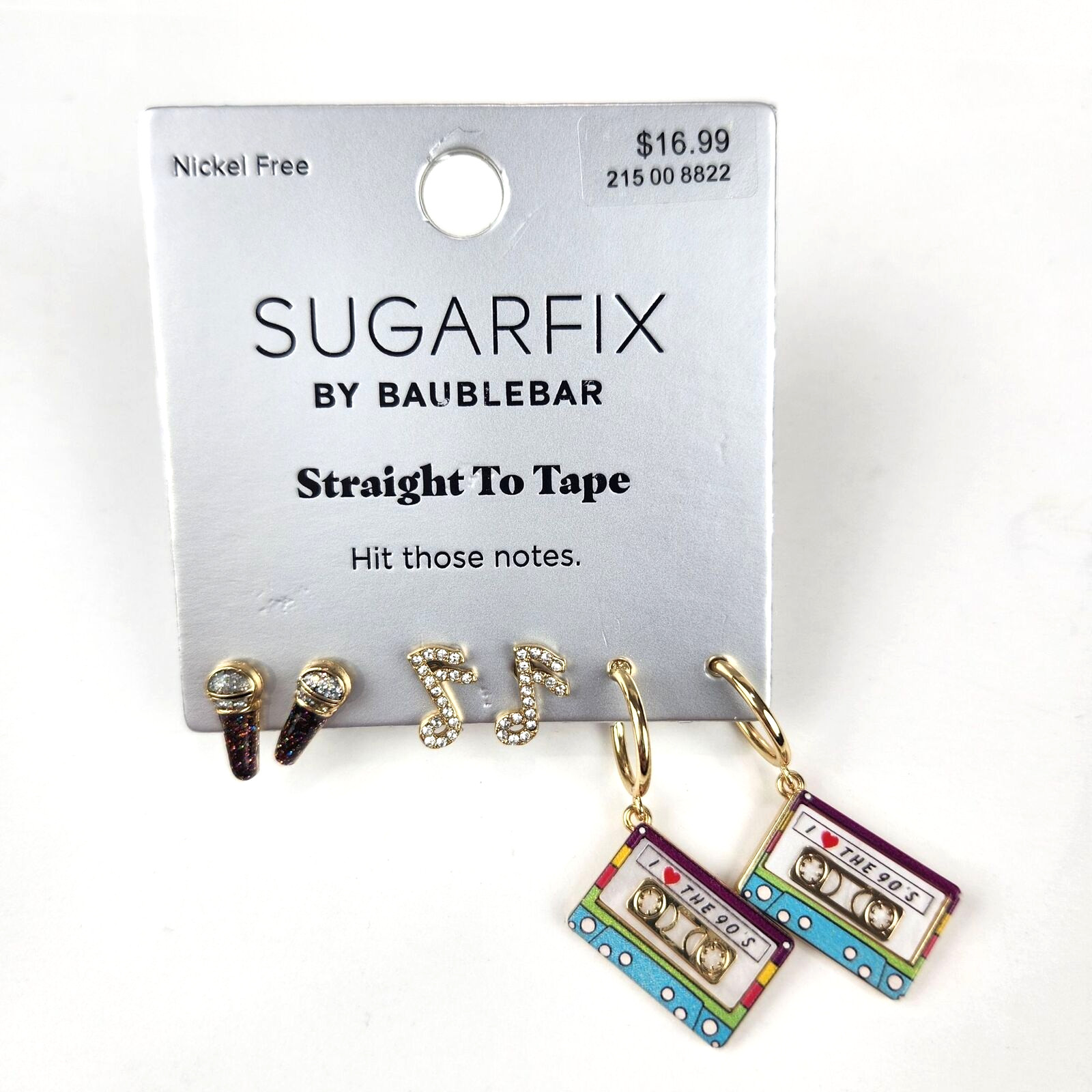SUGARFIX by BaubleBar Straight To Tape Earrings 90s Music Themed Set of 3