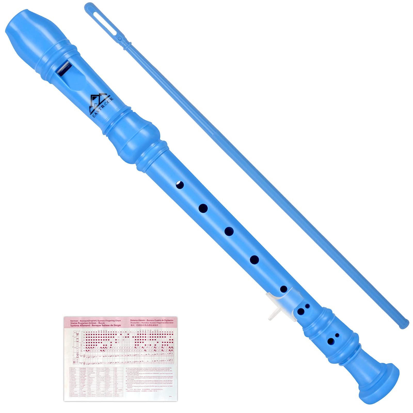 Eastrock Recorder Instrument German Style Soprano Blue 3 Pieces 