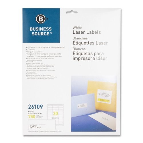 Business Source Mailing Laser Label - 1" Width X 2.63" Length - 750 / Pack -