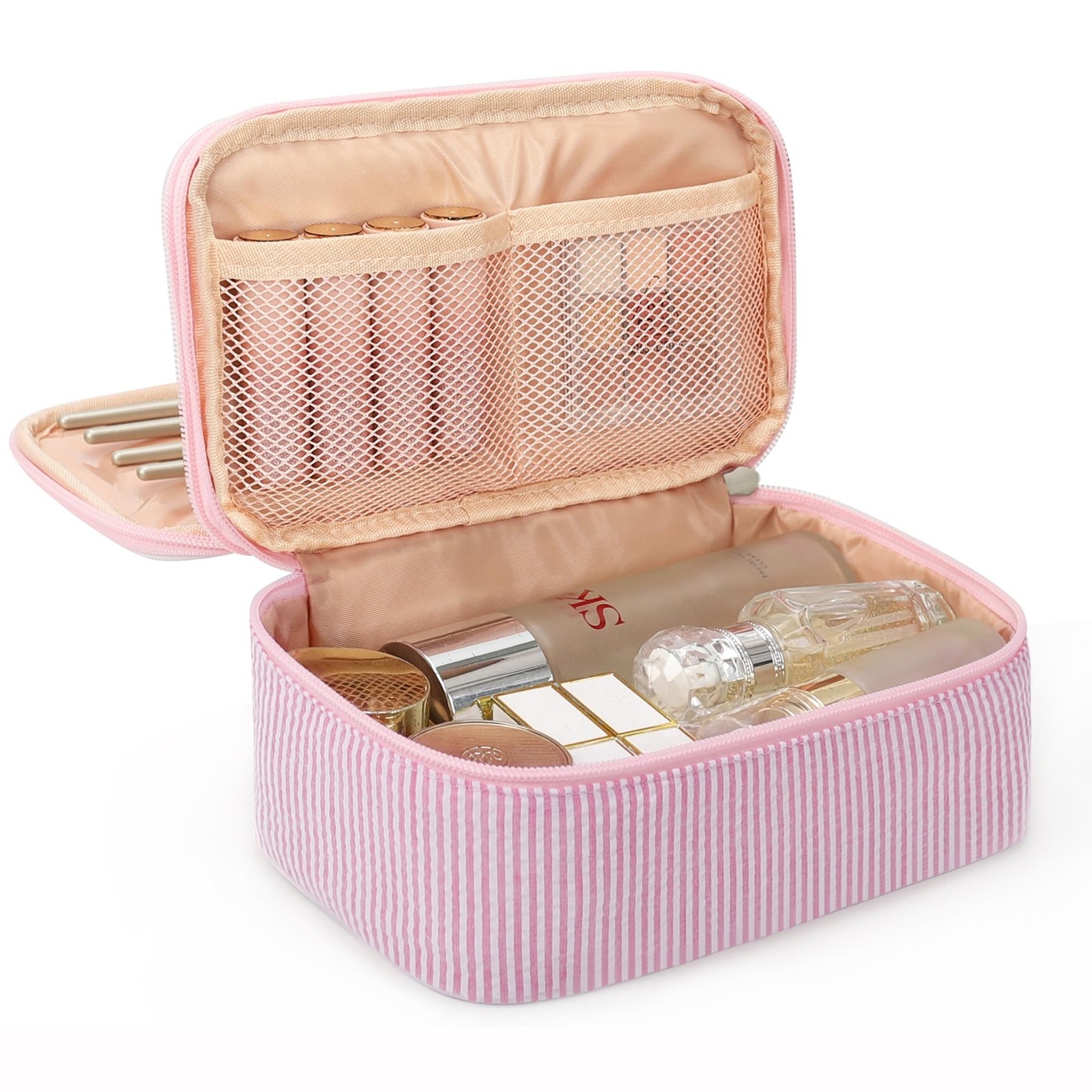 Relavel Cute Makeup Bag for Girls, Portable Pink Cosmetic Bag, Dual-layer Mak...