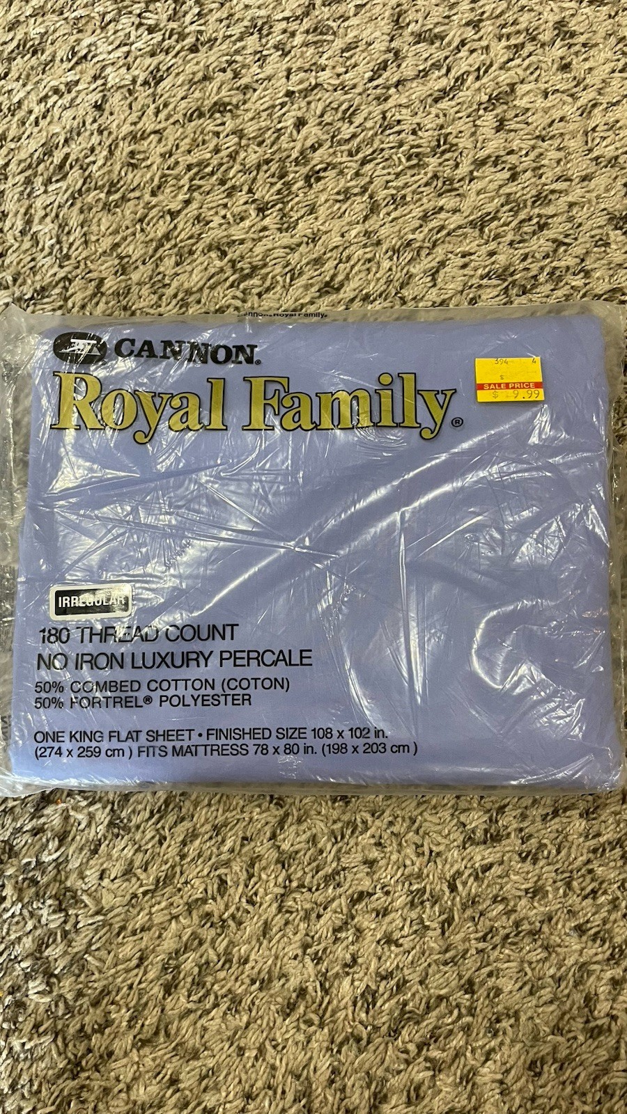 VTG Cannon Royal Family King Flat Sheet  No Iron Luxury Percale Dusty Blue NOS