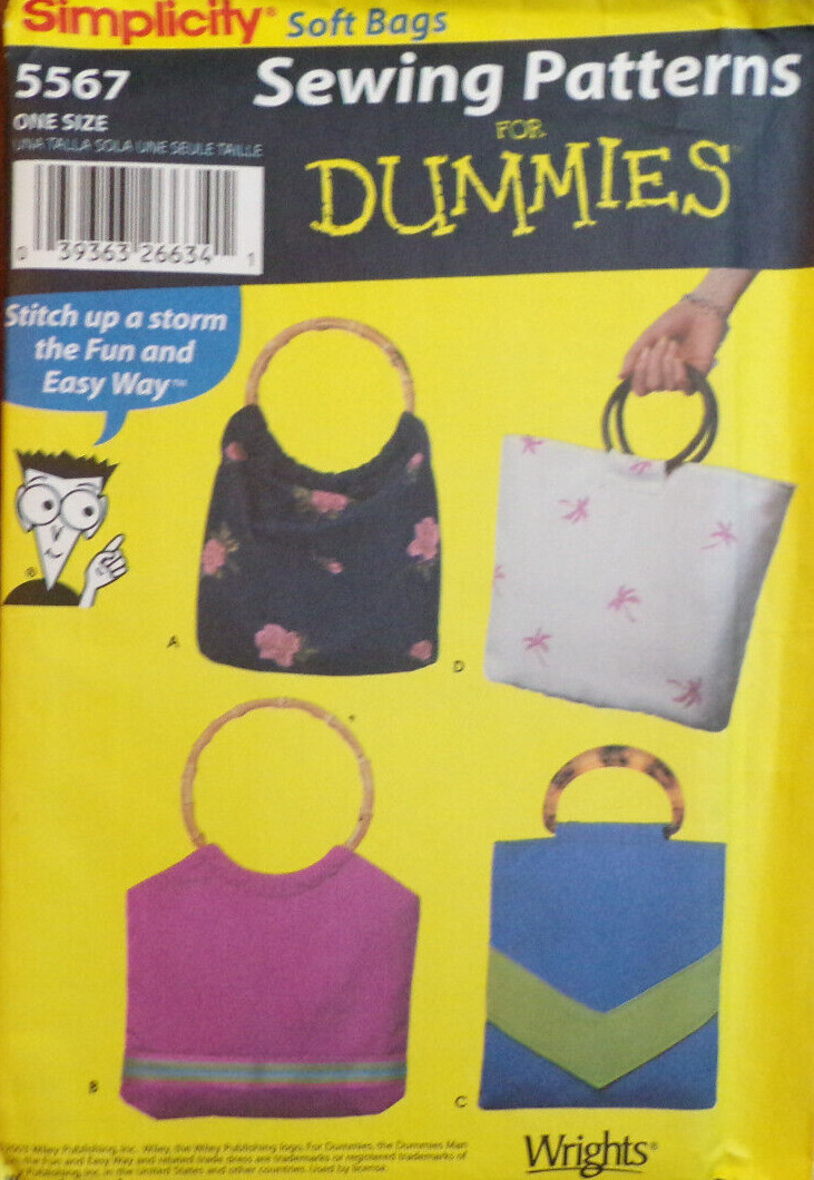 Simplicity Sewing Pattern 5567 Soft Bag Hand Bag 4 Style of Bags One Size UNCUT