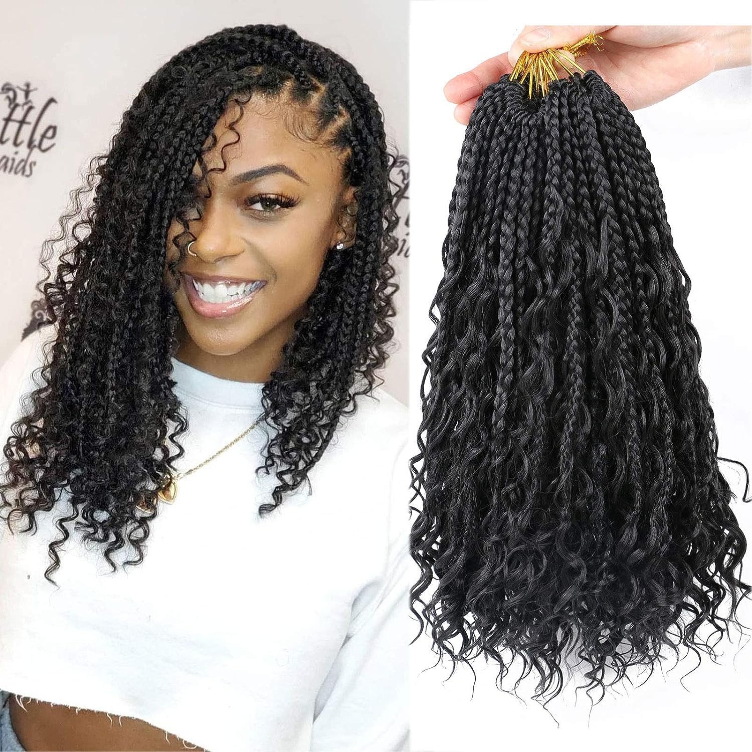 LMZIM 14 Inch Goddess Box Braids Crochet Hair for Black Women - 8 14 Inch, 1B 