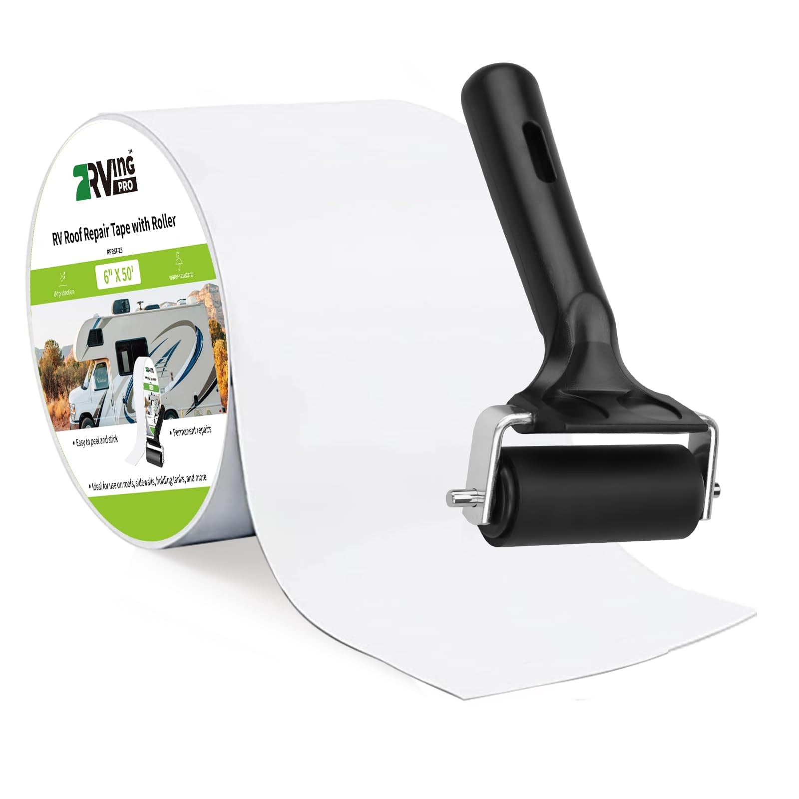 Rvingpro RV Roof Tape with Roller, 6 Inch x 50 Feet Waterproof & UVResistant ...