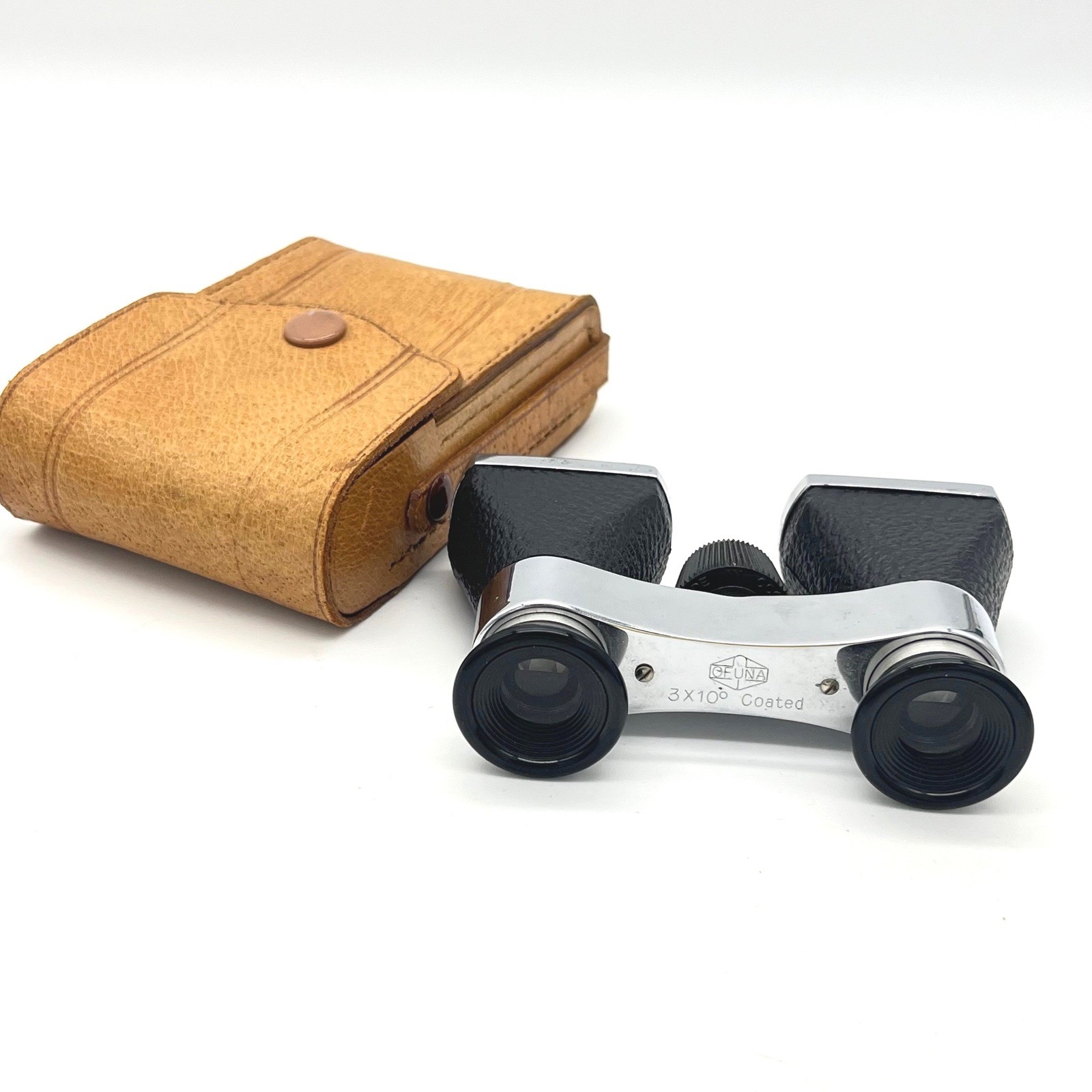 Vintage Ofuna 3x10 Coated Opera Glasses Binoculars with Case Japan Chrome