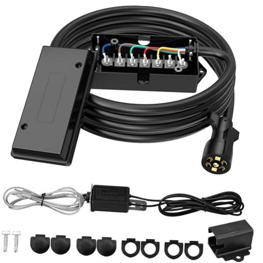  7 Way 16 Foot Trailer Cord with 7 Gang Junction Box Kit, Include 12V 16 FT